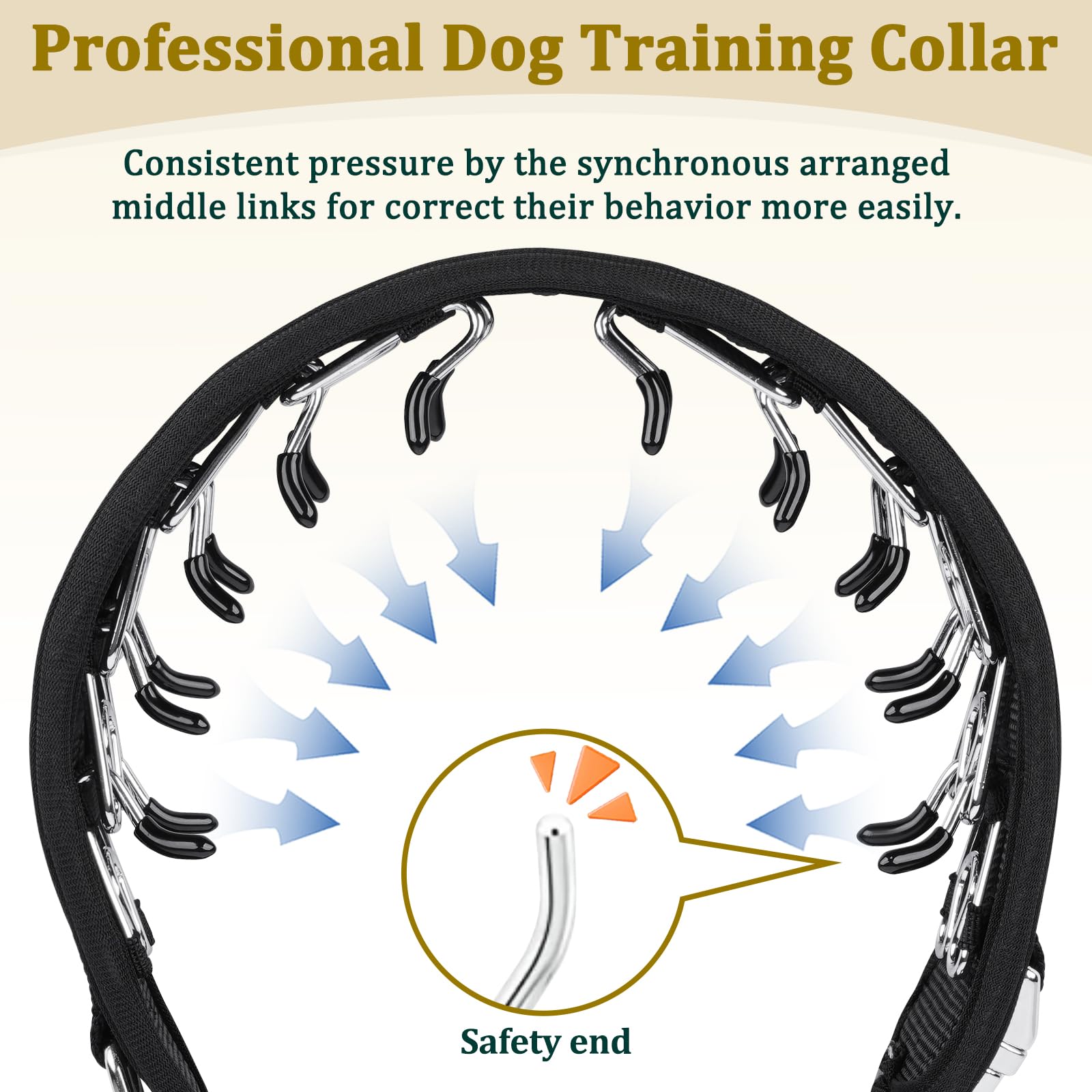 Mayerzon Prong Collar For Large Medium Dogs, Patented Reflective Pinch Collar With Metal Buckle, No Pull Adjustable Hidden Cover