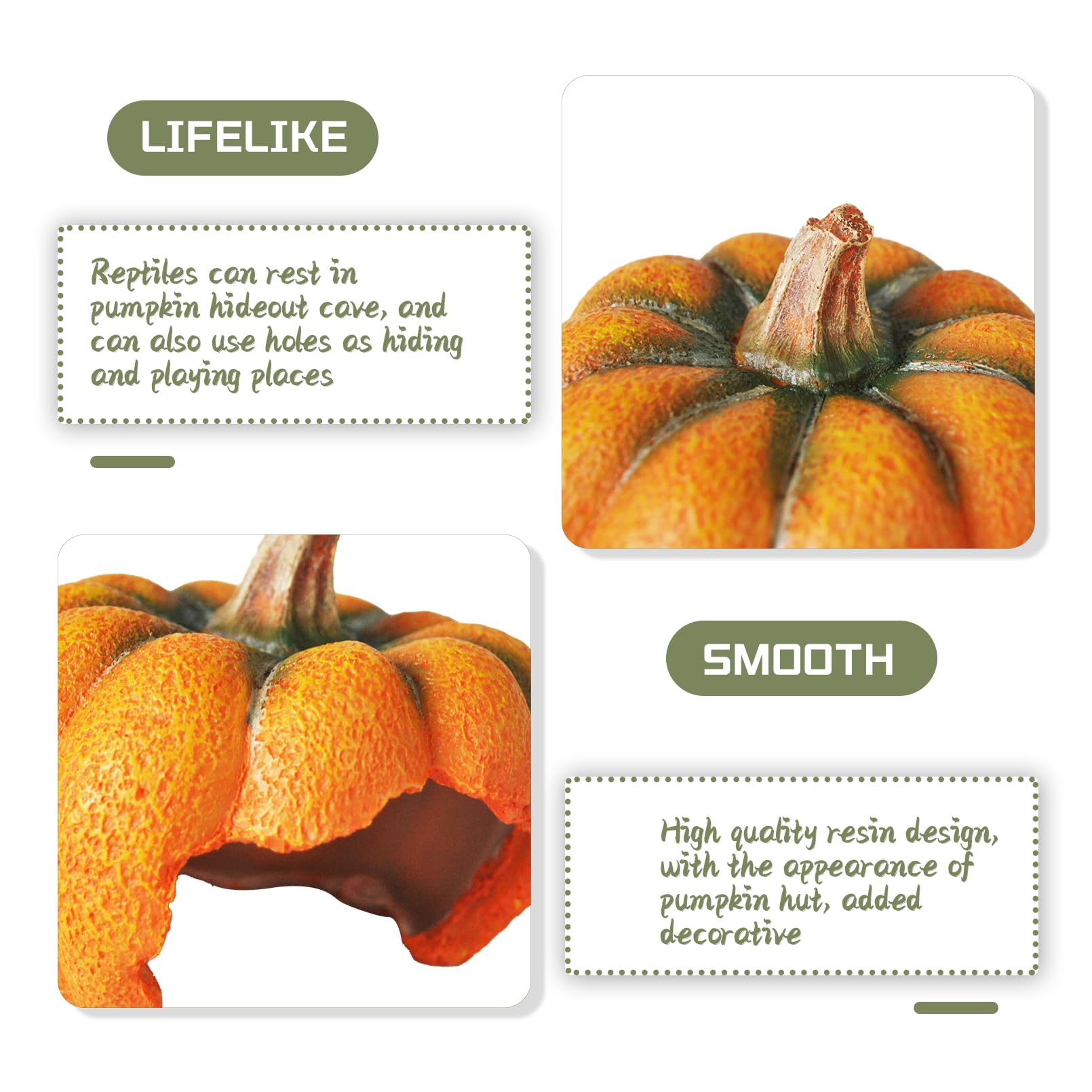 MUYG Reptile Resin Pumpkin Hut, Crested Gecko Habitat Hideout Cave Bearded Dragon Hammock Lizard Natural Seagrass Lounger Leopar