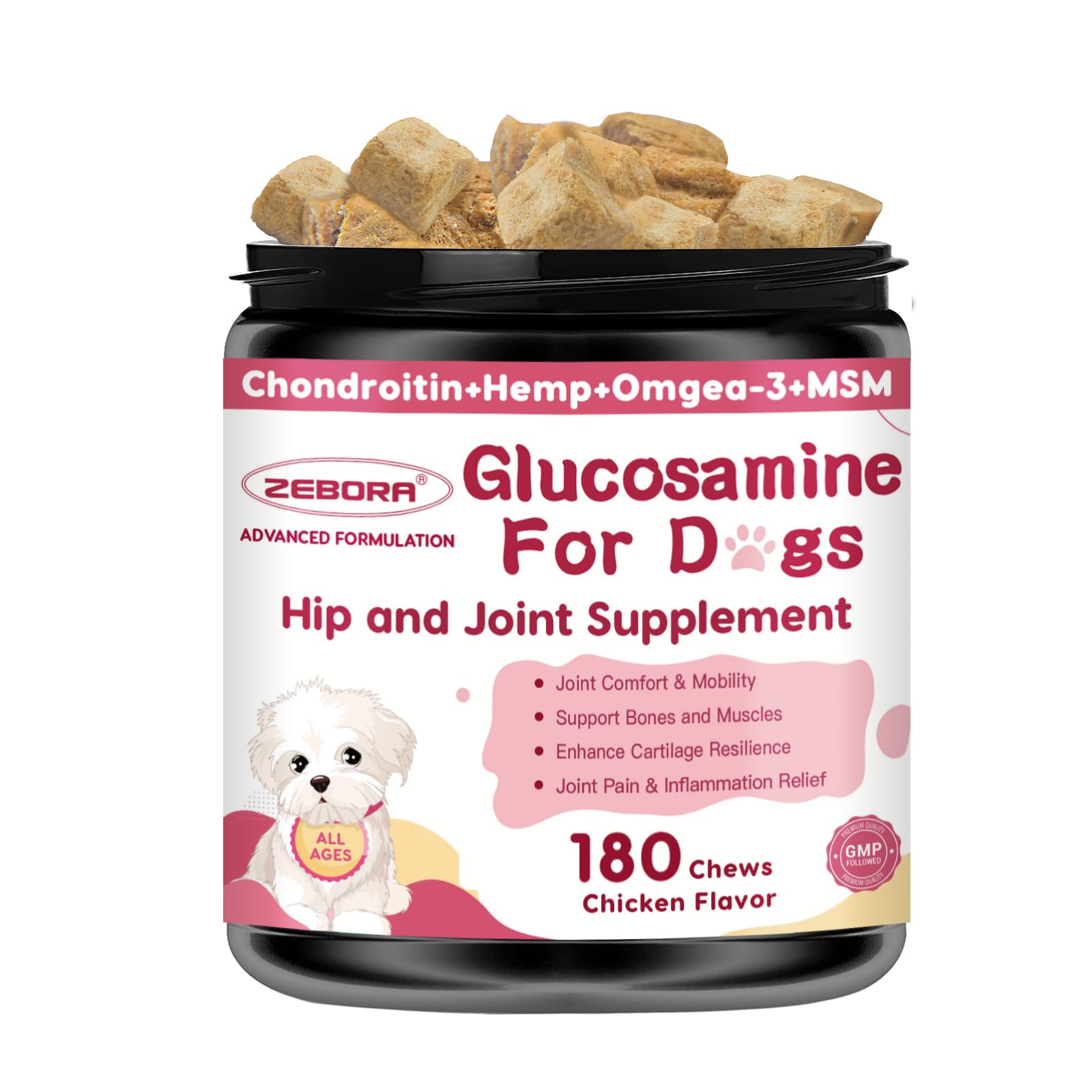 Hip & Joint Supplement for Dogs, Glucosamine for Dogs with MSM, Chondroitin, Omega-3, Turmeric, Calcium - Dog Joint Supplement f