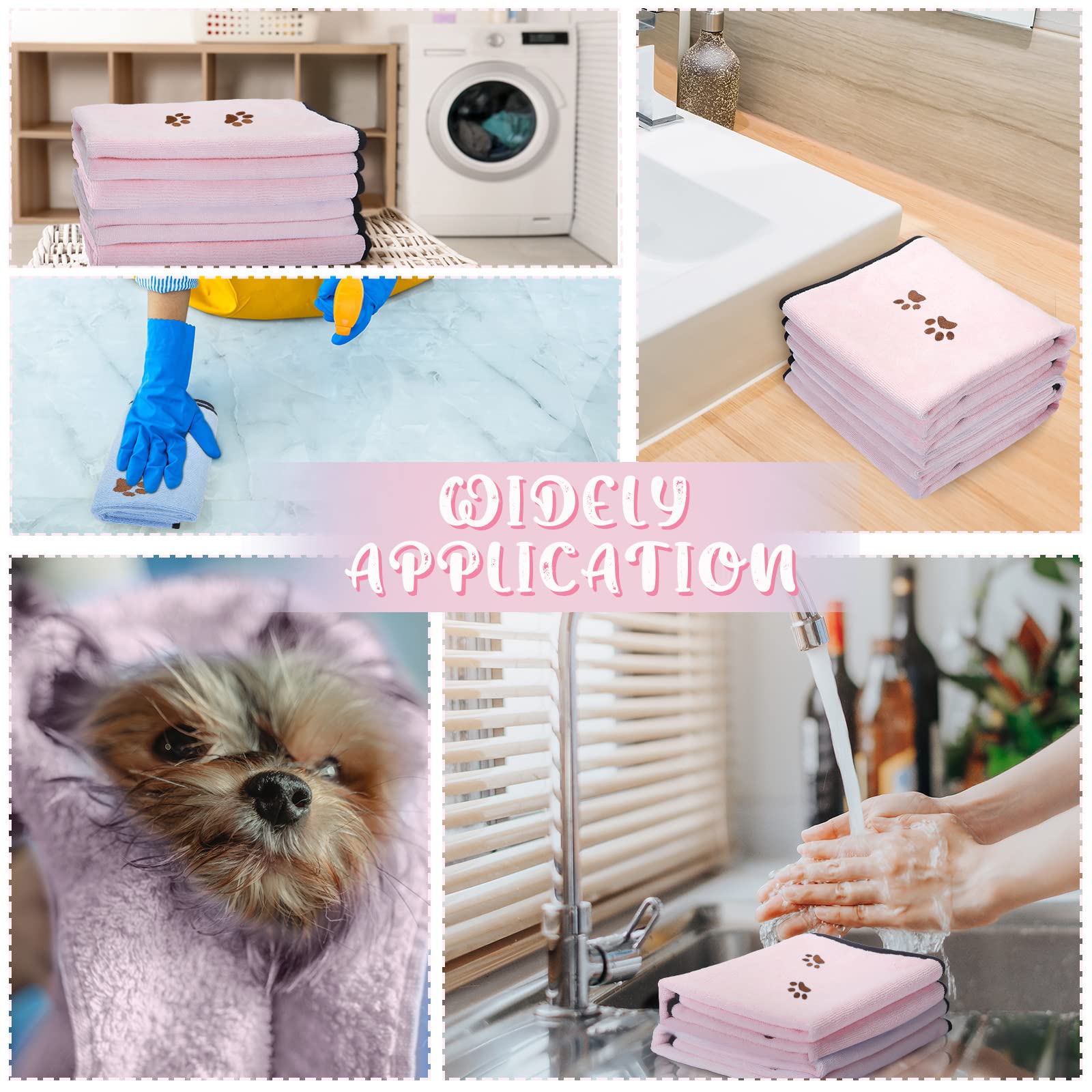 4 Pack Dog Towels For Drying Dogs Microfiber Dog Towel Soft Absorbent Pet Bath Towel Dog Drying Grooming Towel With Embroidered Paw For Pet Dogs Cats Bathing And Grooming (Pink, 35 X 20 Inch)