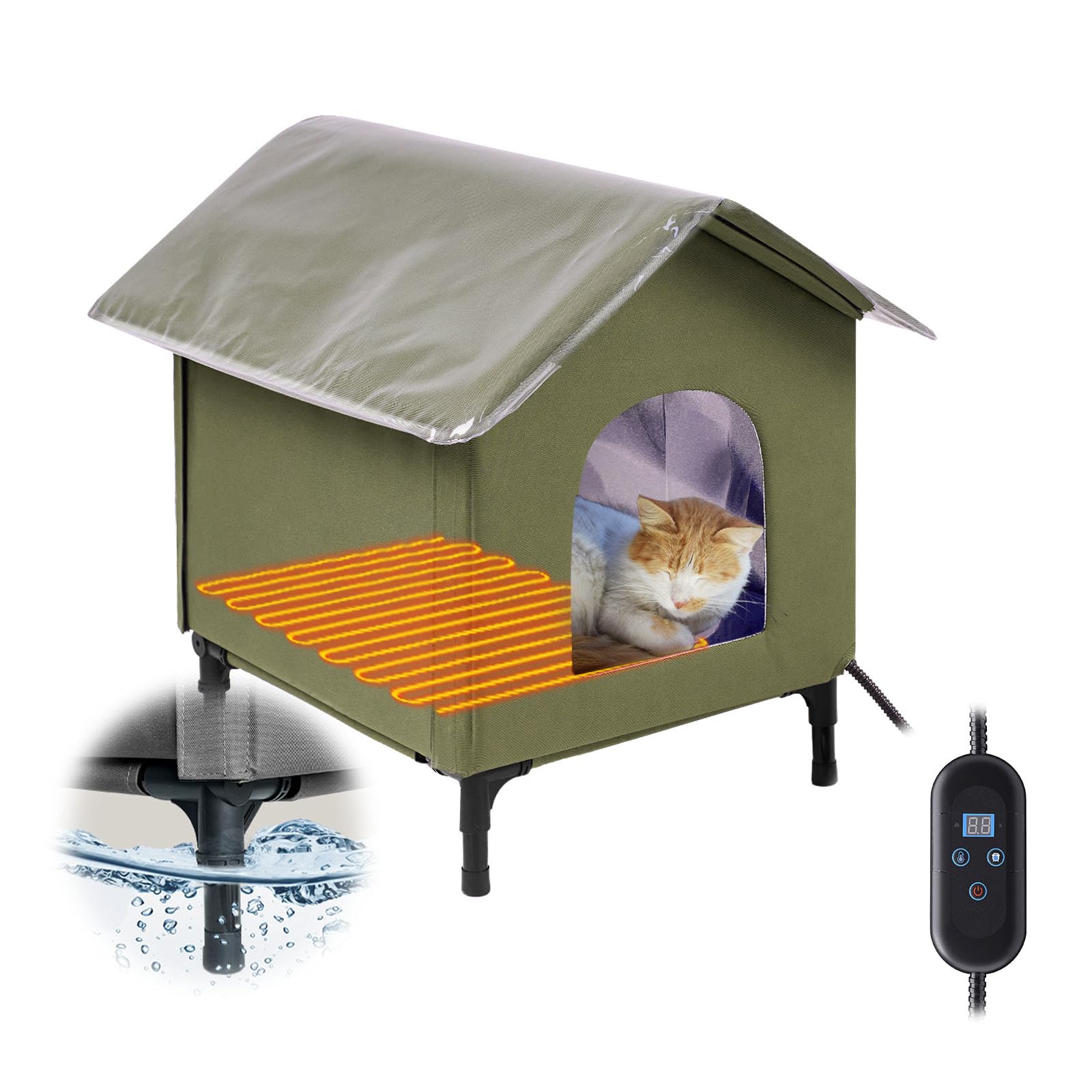 Becuddler Large Heated Cat House For Outside, Insulated Weatherproof Outdoor Feral Cat House With Timer & Adjustable Temperature