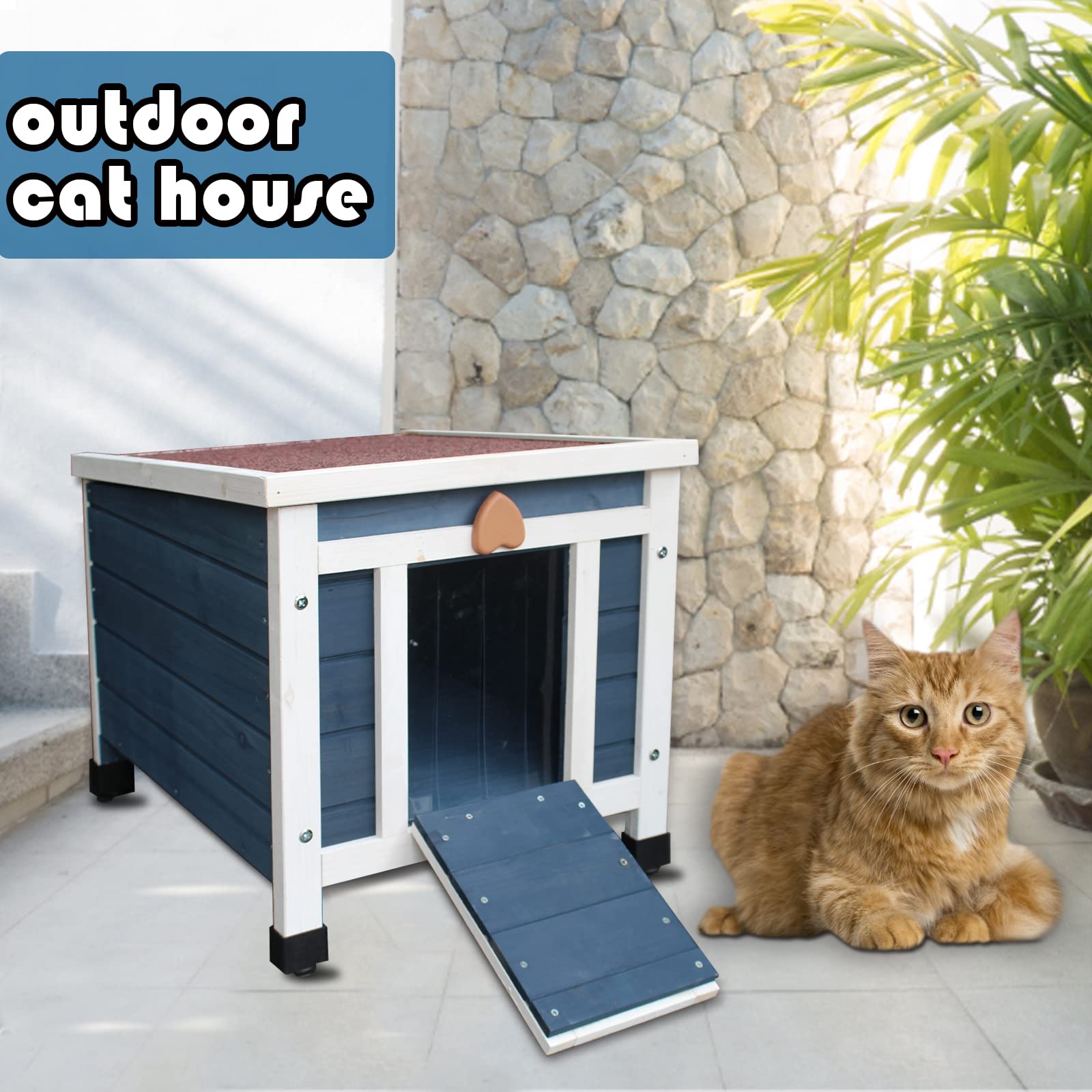 Rockever Outdoor Cat House,Outdoor Cat Houses For Feral Cats Weatherproof Rabbit Hutch Small, Wooden Small Pet House And Habitats
