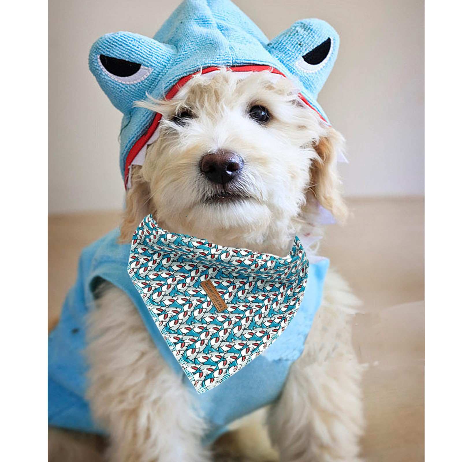 Elegant Little Tail Dog Bandanas - 1Pack Shark Print Cute Washable Summer Boy Scarf Square Bib Kerchief Adjustable Pet Bandana F