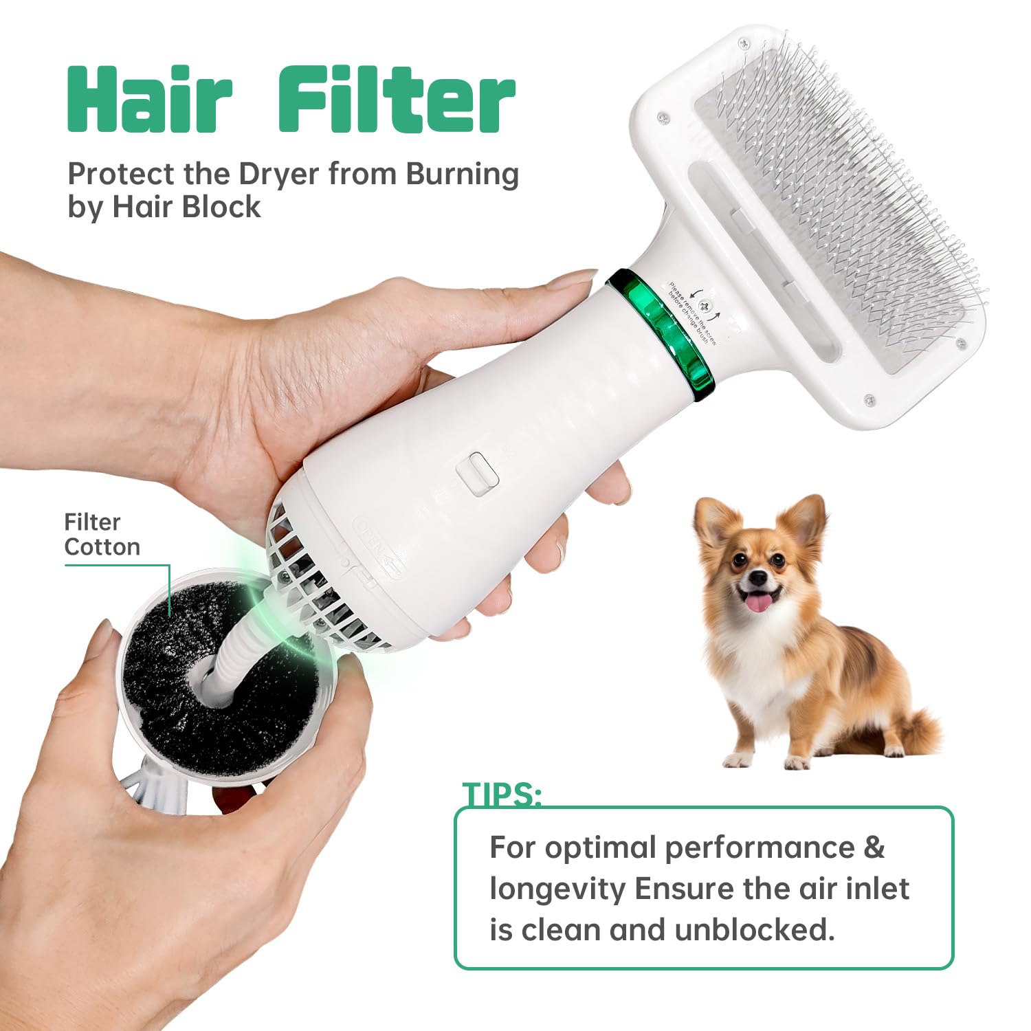 Livekey Pet Hair Dryer, 2 In 1 Pet Grooming Hair Dryer With Slicker Brush, Home Dog Hair Dryer With Adjustable 2 Temperatures Settings, For Small And Medium Dogs And Cats