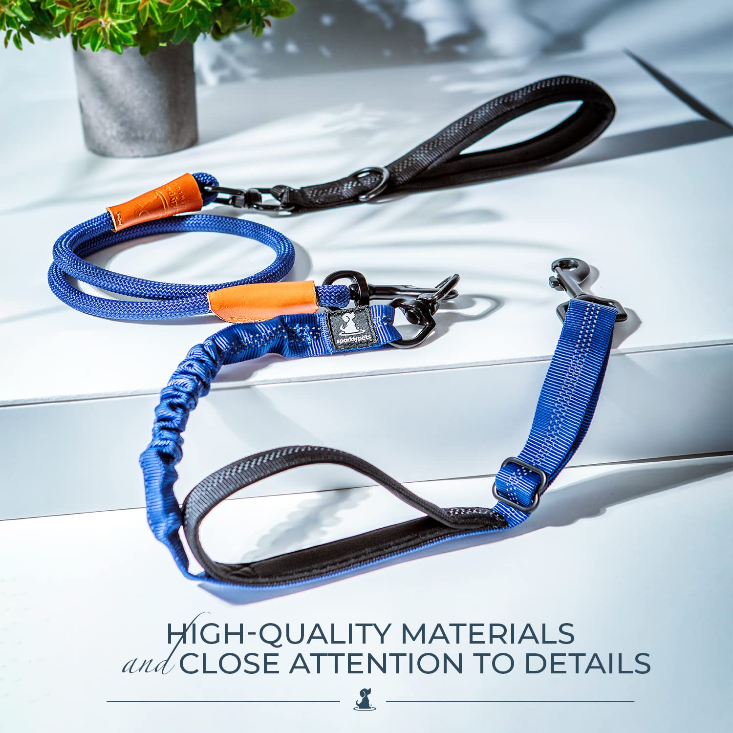 Heavy Duty Rope Bungee Leash For Large And Medium Dogs With Anti-Pull For Shock Absorption - No Slip Reflective Leash For Outsid