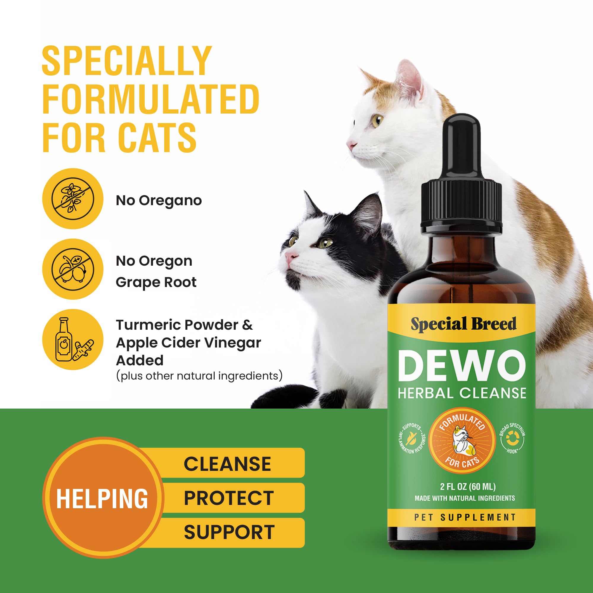 Specifically Formulated for Cats, Natural Broad Spectrum Pet Supplement, Herbal Cleanse, Digestive Support for All Cat Breeds, G