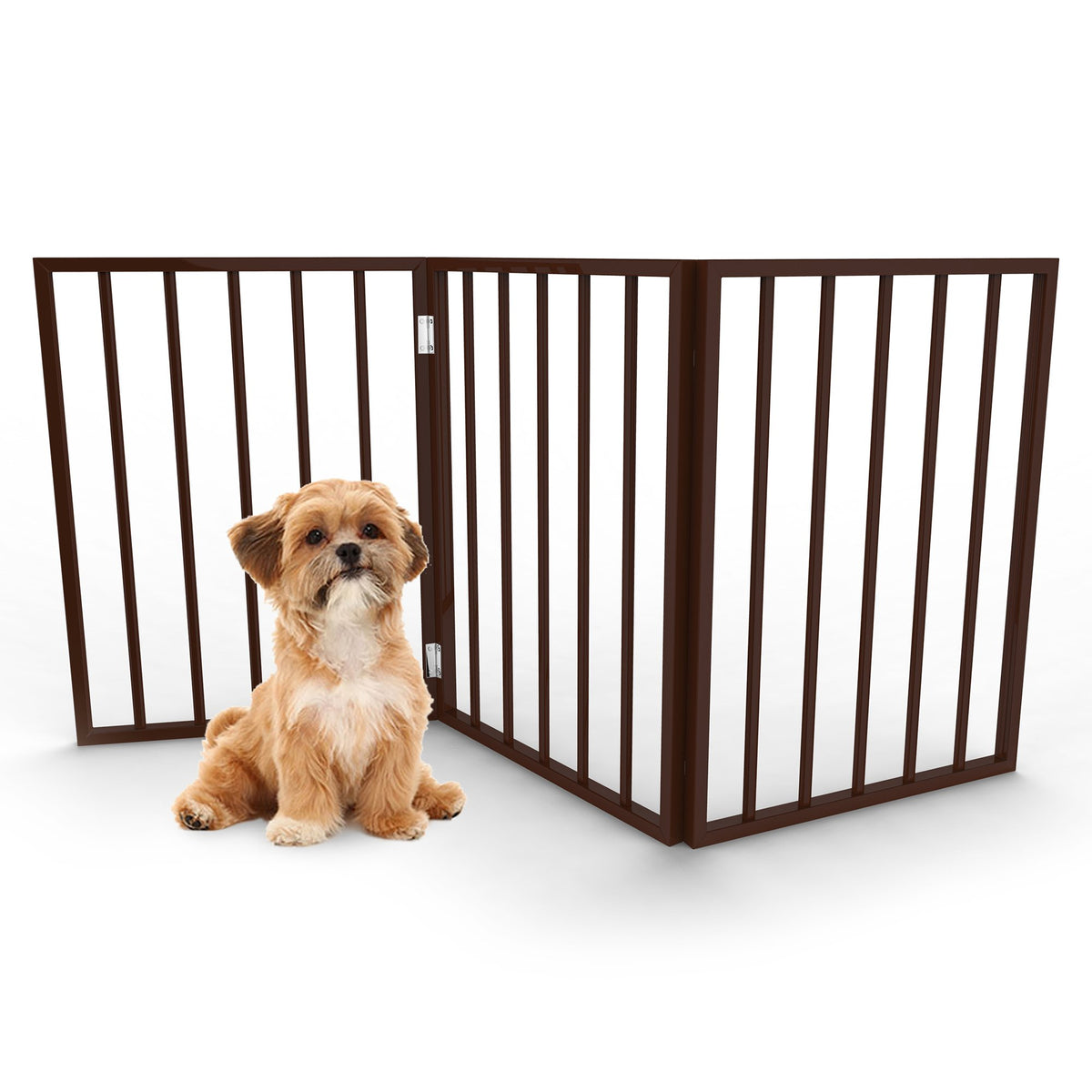 Petmaker Foldable, Free-Standing Wooden Pet Gate- Light Weight, Indoor Barrier For Small Dogs/Cats, Dark Brown, Step Over Doorway Fence, Rich Espresso, 54' X 24' (80-62875)