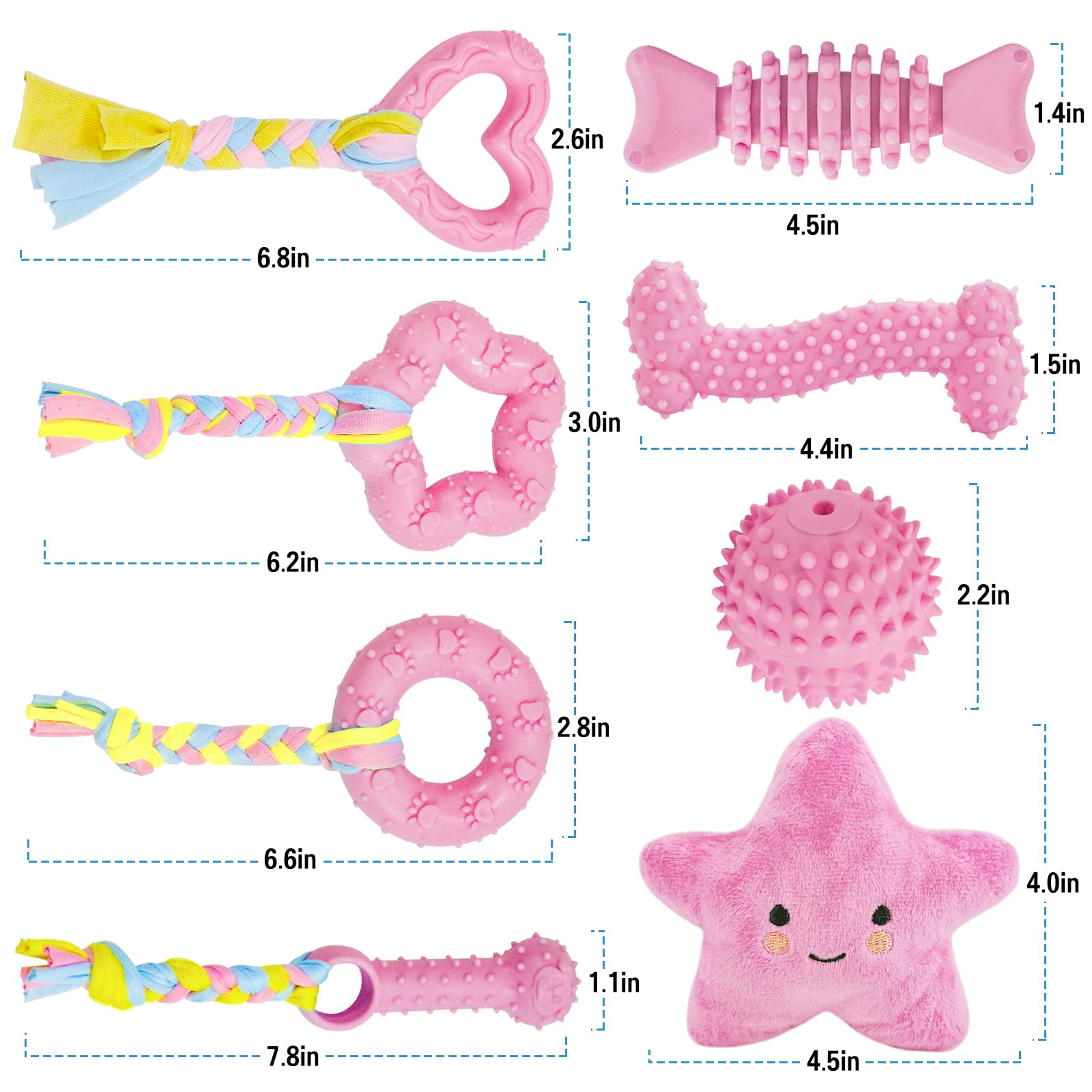 MRSOHRET Puppy Toys, 8 Pack Puppy Chew Toys for Teething, Cute Pink Small Dog Toys Set, Teething Toys for Puppies, Soft Durable