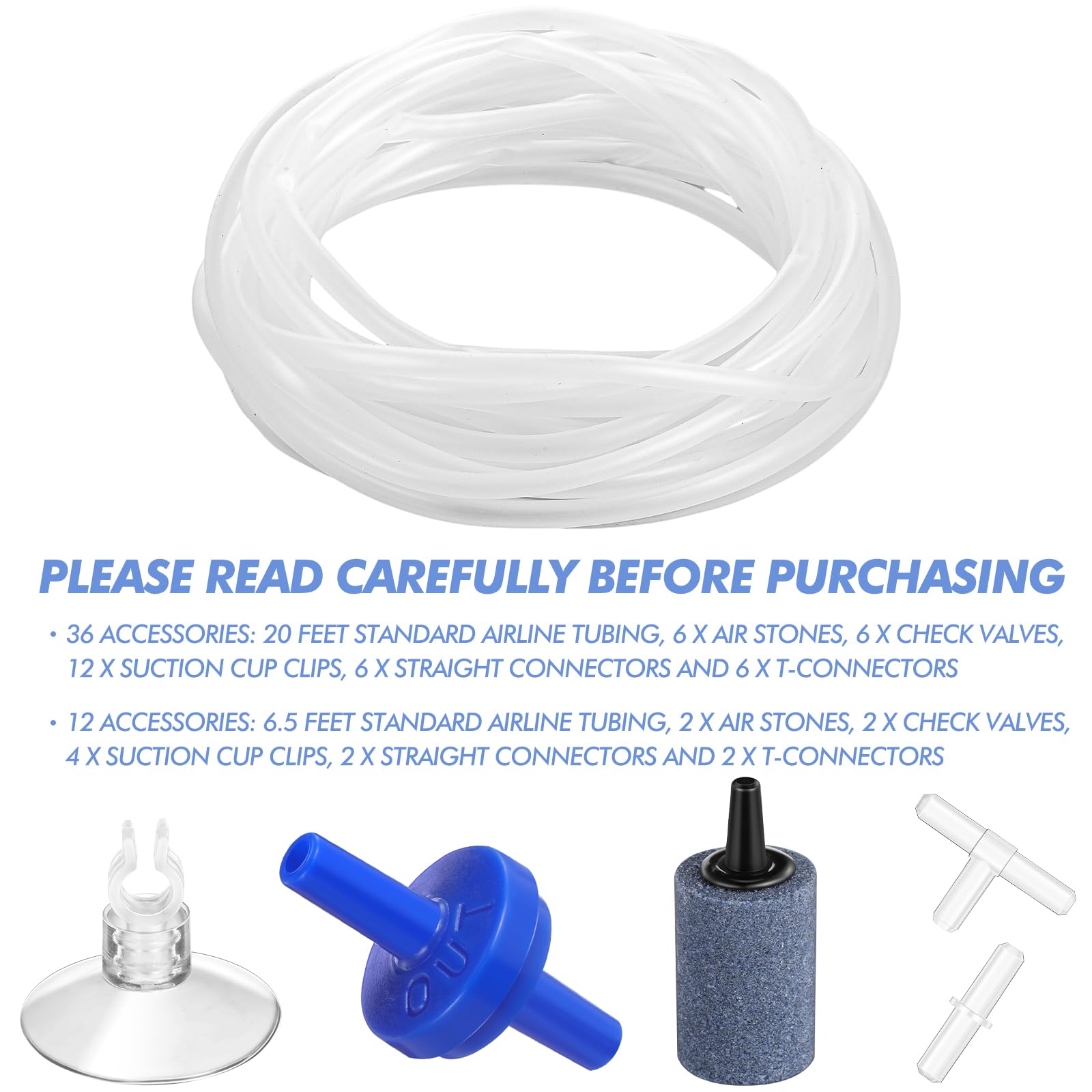Shappy 6.5 Feet/20 Feet Aquarium Air Pump Accessories Standard 2' Aquarium Air Tubing For Fish Tank Contains Air Stones,Check Valves,Suction Cups,Straight Connectors,T-Connectors (12 Accessories)