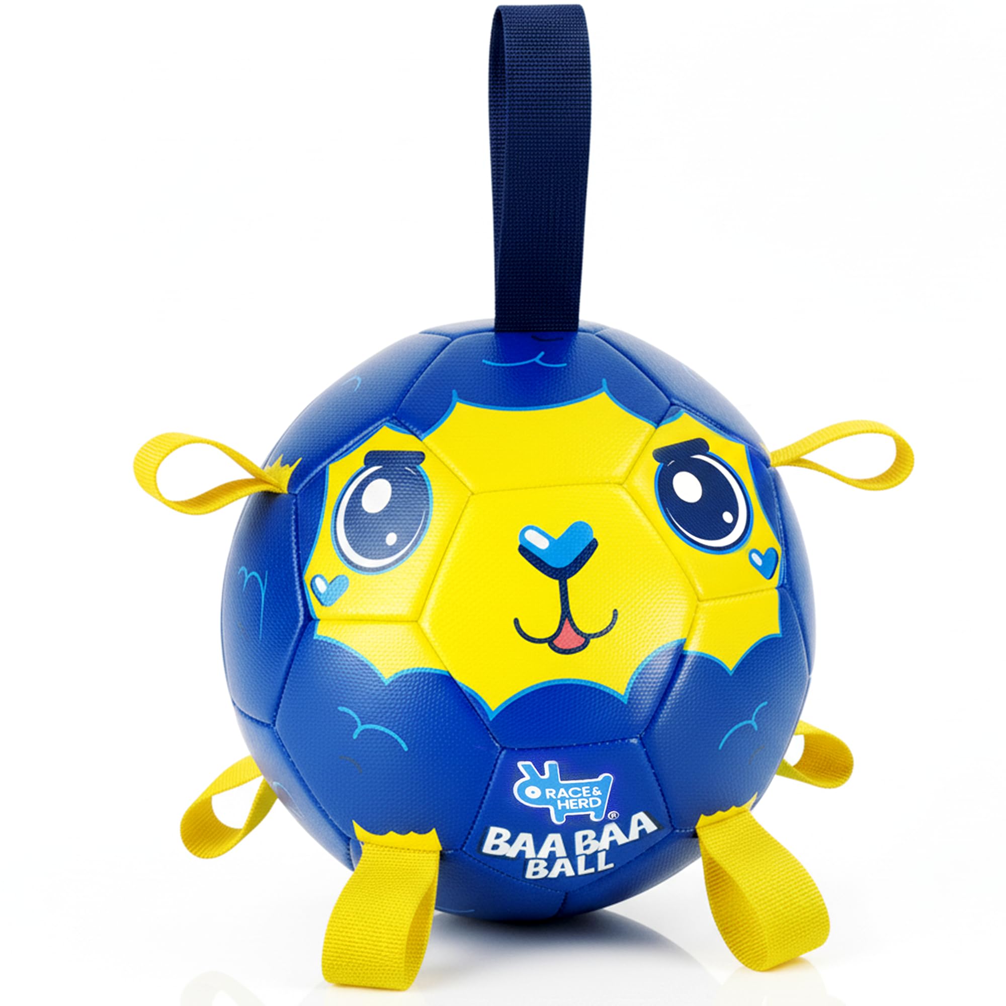 Race&Herd 9 Jolly Soccer Ball for Dogs - Tough Durable Dog Ball Toy with Straps, Pet Bouncy Herding Balls for Dogs, Floating Dog