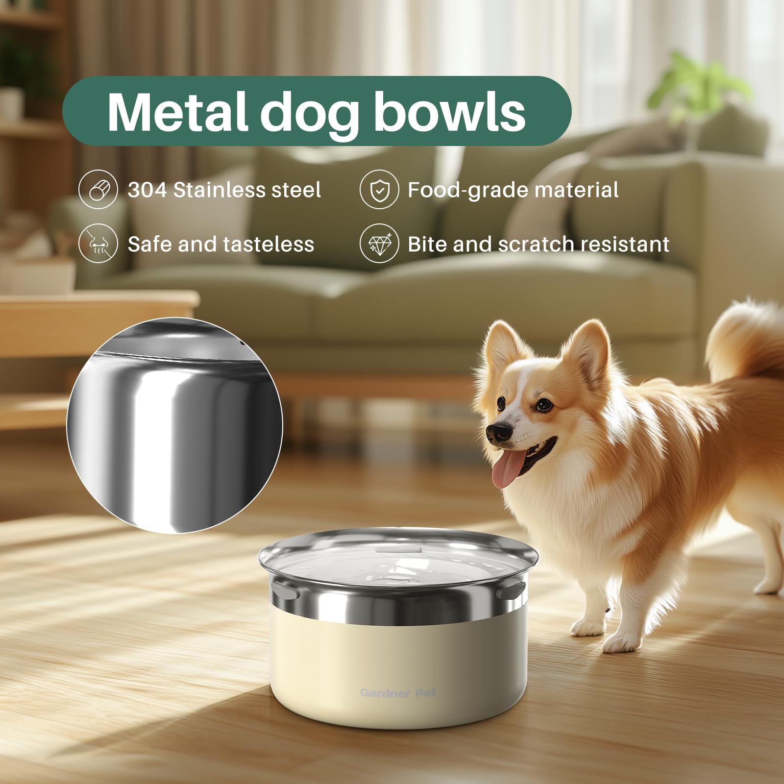 Gardner Pet Dog Bowls 1 Gallon (3.85L) Stainless Steel No Spill Water Bowl, Slow Water Feeder Metal Dog Bowls, Spill Proof Water