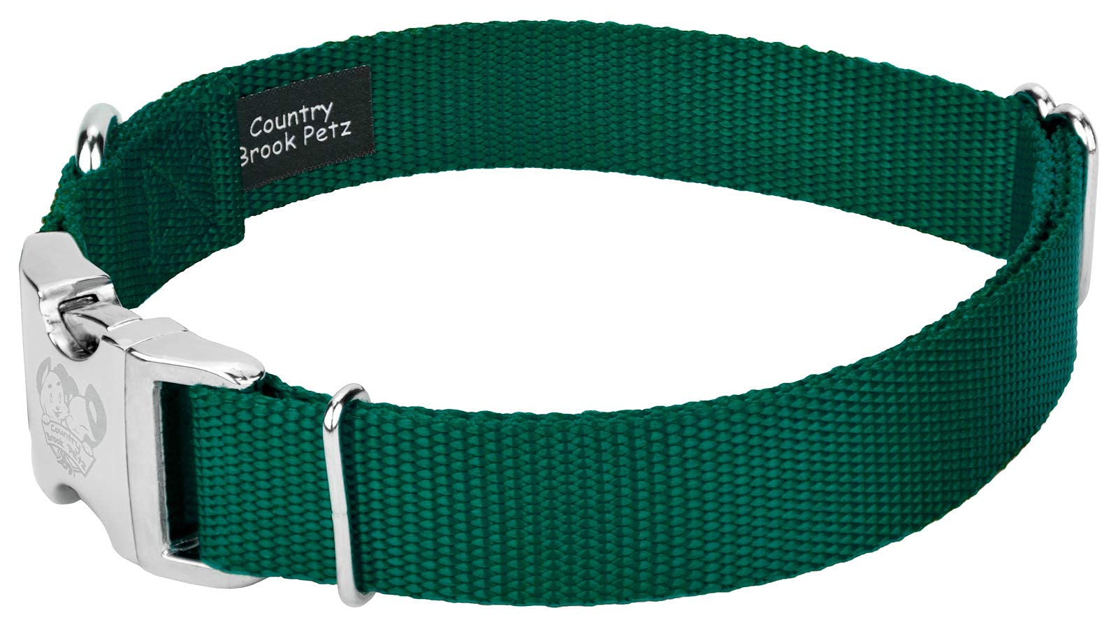 Country Brook Design - Vibrant 30+ Color Selection - Premium Nylon Dog Collar With Metal Buckle (Large, 1 Inch Wide, Green)