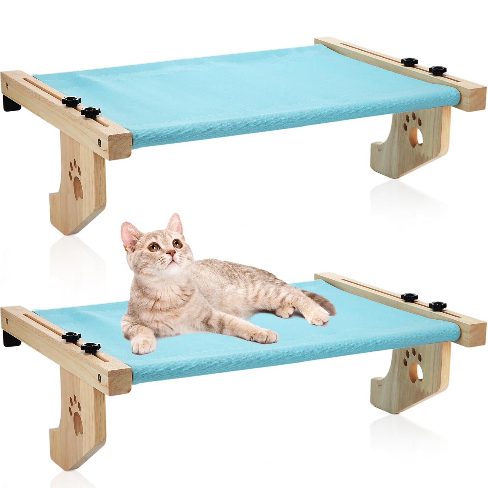 Pinkunn 2 Set Cat Window Sill Perch Adjustable Wood Small Cat Window Hammock Window Seat Cat Bed Windowsill Cat Shelf Indoor Kit
