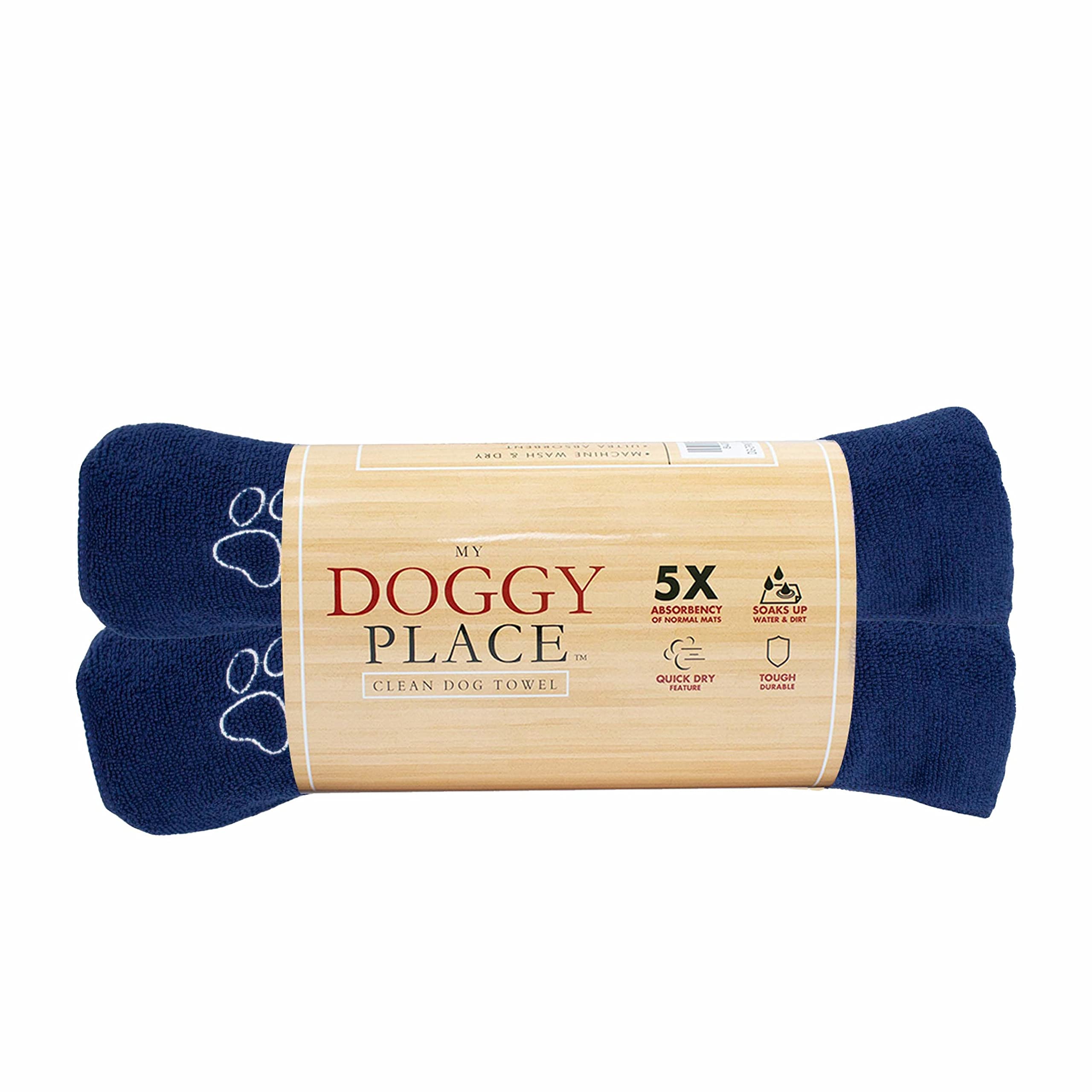 My Doggy Place - Super Absorbent Microfiber Towel - Dog Bathing Supplies - Microfiber Drying Towel - Washer Safe - Navy Blue With Paw Print - 45 X 28 In - 2 Pack