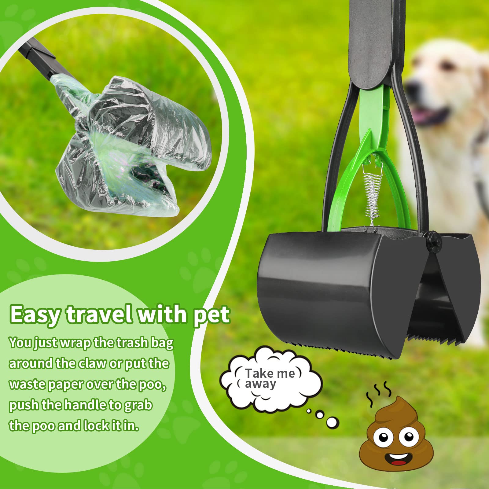 Upsky 32'' Pooper Scooper For Large Small Dogs, Long Handle Dog Poop Scooper With Waste Bags, Portable Dog Poop Pick Up Tool, Fo