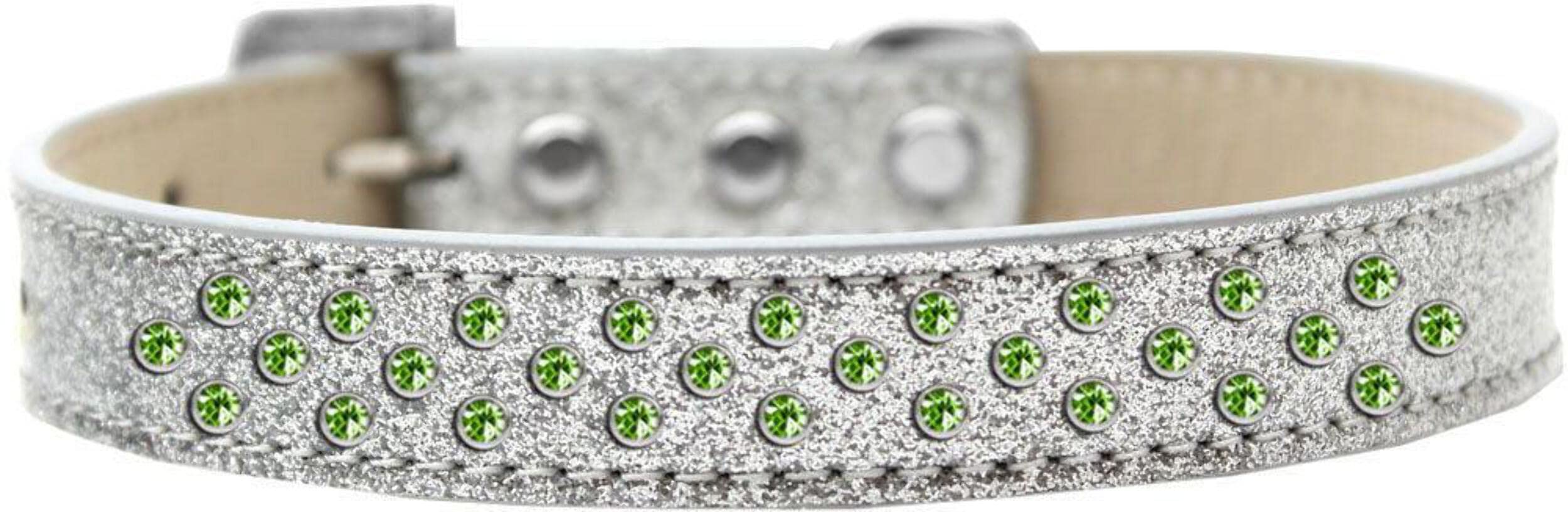Mirage Pet Products Sprinkles Ice Cream Dog Collar with Lime Green Crystals, Size 16, Silver