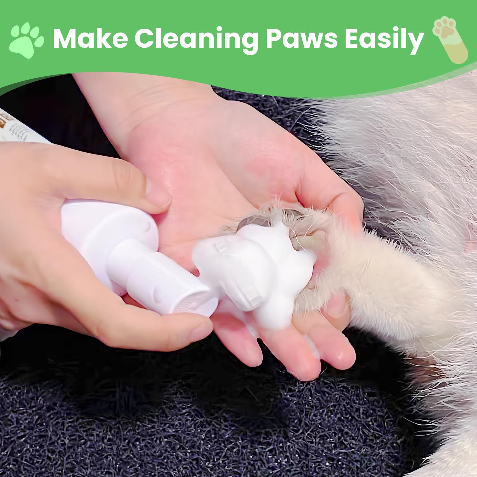 Tinioey Foaming Paw Cleaner For Dogs And Cats (6.8 Oz) | No-Rinse Dandelion Cleanser With Brush And Absorbent Towel (Fragrance Free)