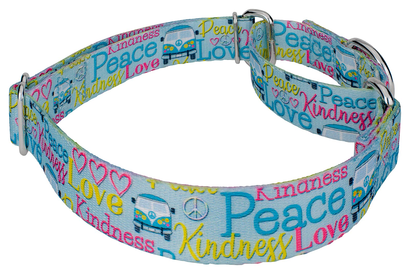 Country Brook Petz - Love and Peace Martingale Dog Collar - Groovy Collection Featuring Far Out Designs (1/2 Inch, 2XS)