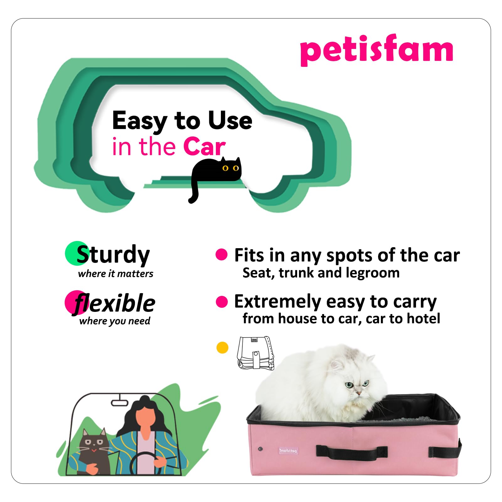 Portable Cat Travel Litter Box with Zipped Lid to Keep Odor and Litter Contained. Lightweight to Carry to Anywhere. Easy to Clea