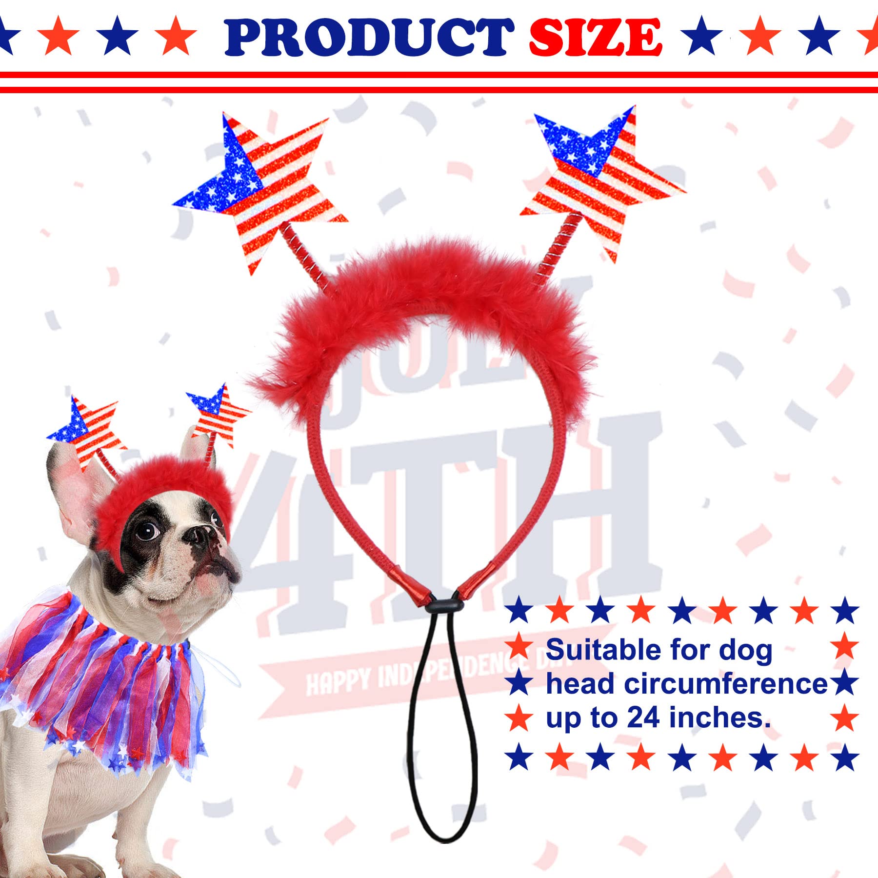 Goyoswa 2 Pcs Dog 4Th Of July Outfit, 4Th Of July Dog Clothes American Flag Star Dog Headband, Dog Collar With Red White And Blu