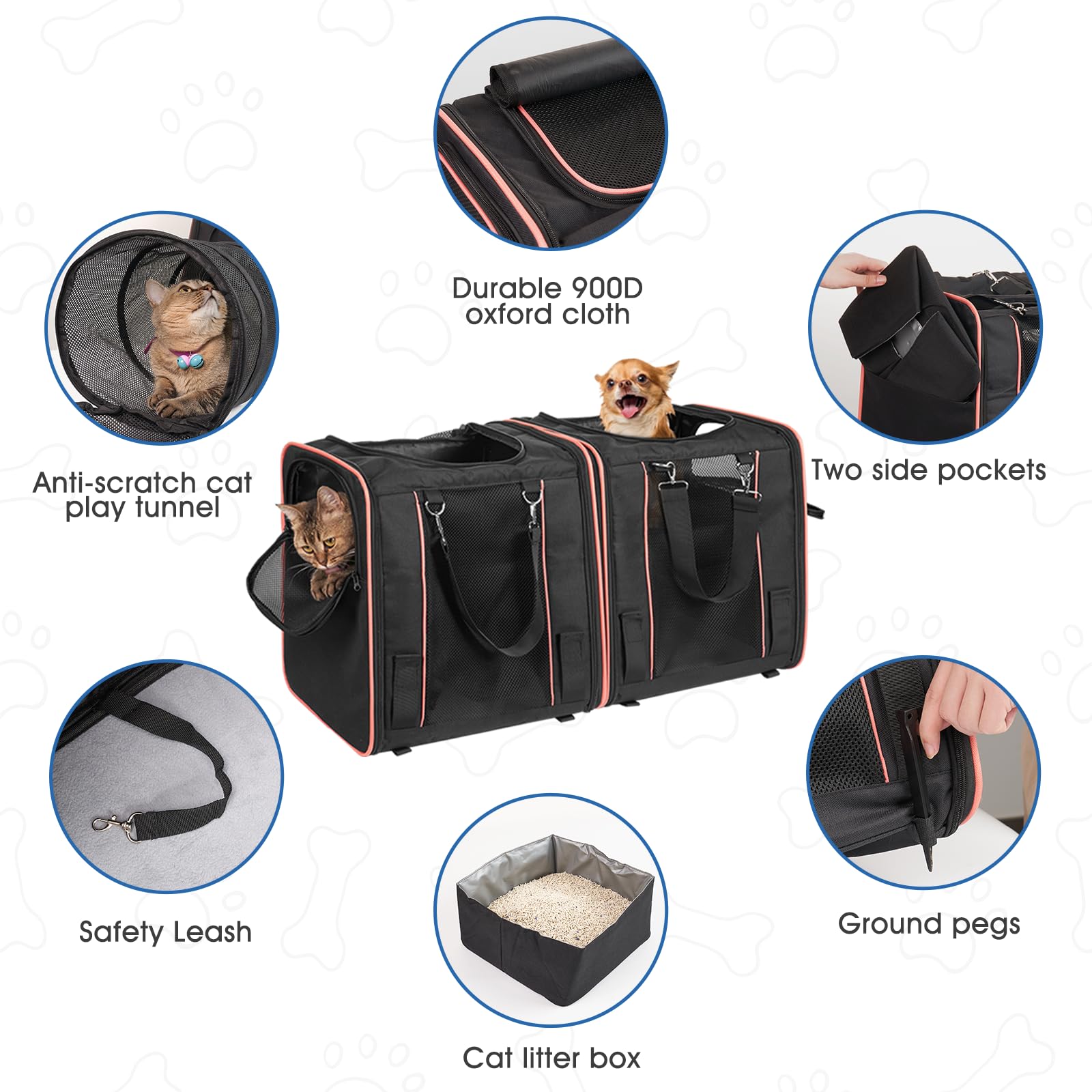 Extra Large Cat Carrier With Litter Box For 2 Cats, Sofe Sided Cat Carrier With Tunnel, Portable Cat Travel Carrier For Cats Sma