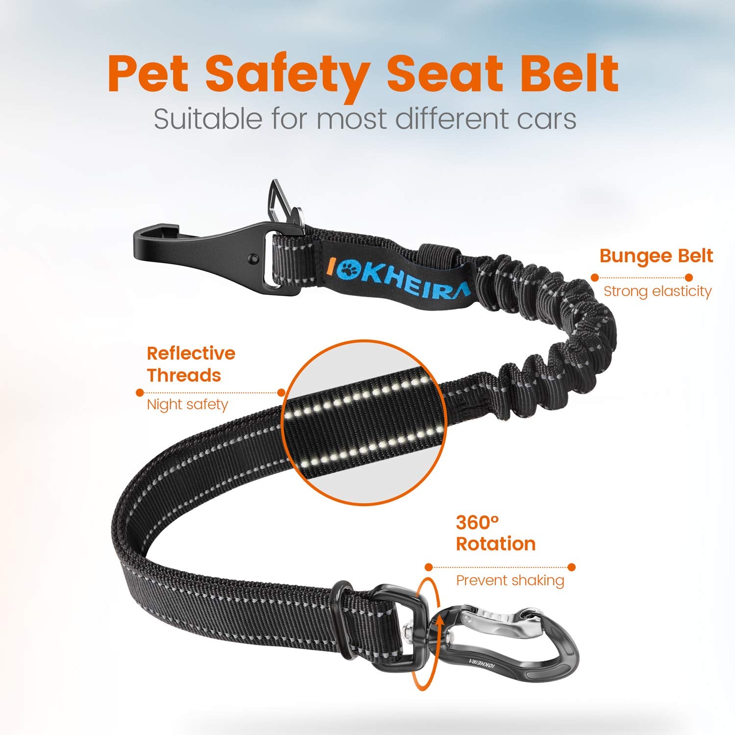 Iokheira Dog Seatbelt, Updated Dog Seat Belt, Reflective Bungee Dog Car Harness, Multifunctional Pet Safety Belt With Hook Latch