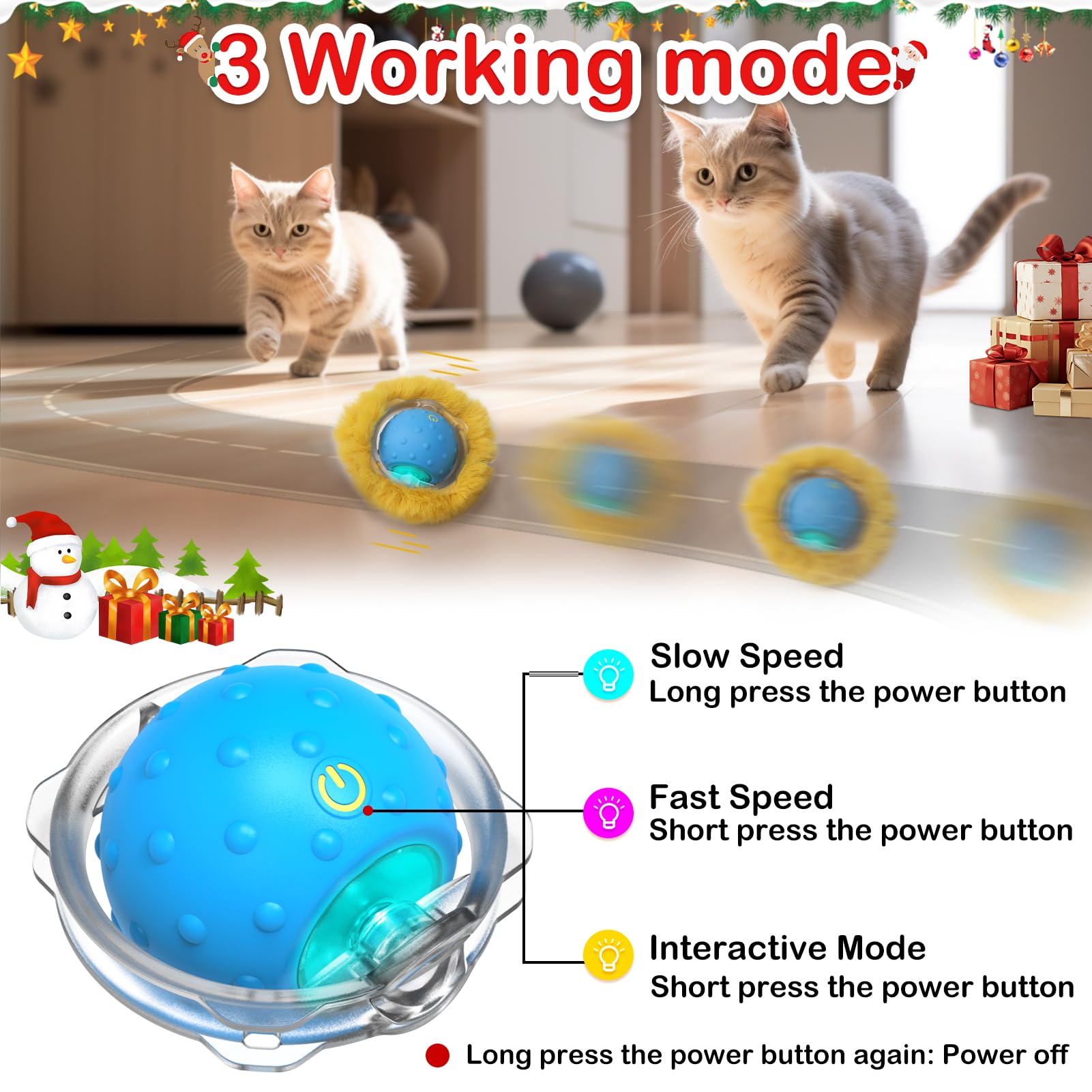 Giociv Interactive Cat Toys Ball Fast Rolling In Pocket, Motion Activate Chirping Cat Toy Hide And Seek Mouse Catching Game