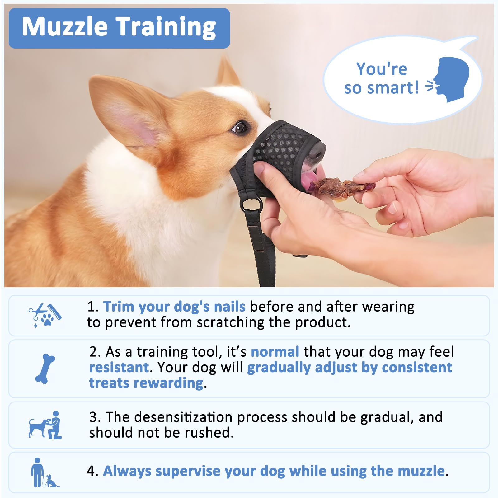 LUCKYPAW Soft Muzzle for Medium Large Sized Dogs Beagle Labrador German Shepherds, Dog Muzzle to Prevent Biting Chewing, Adjusta