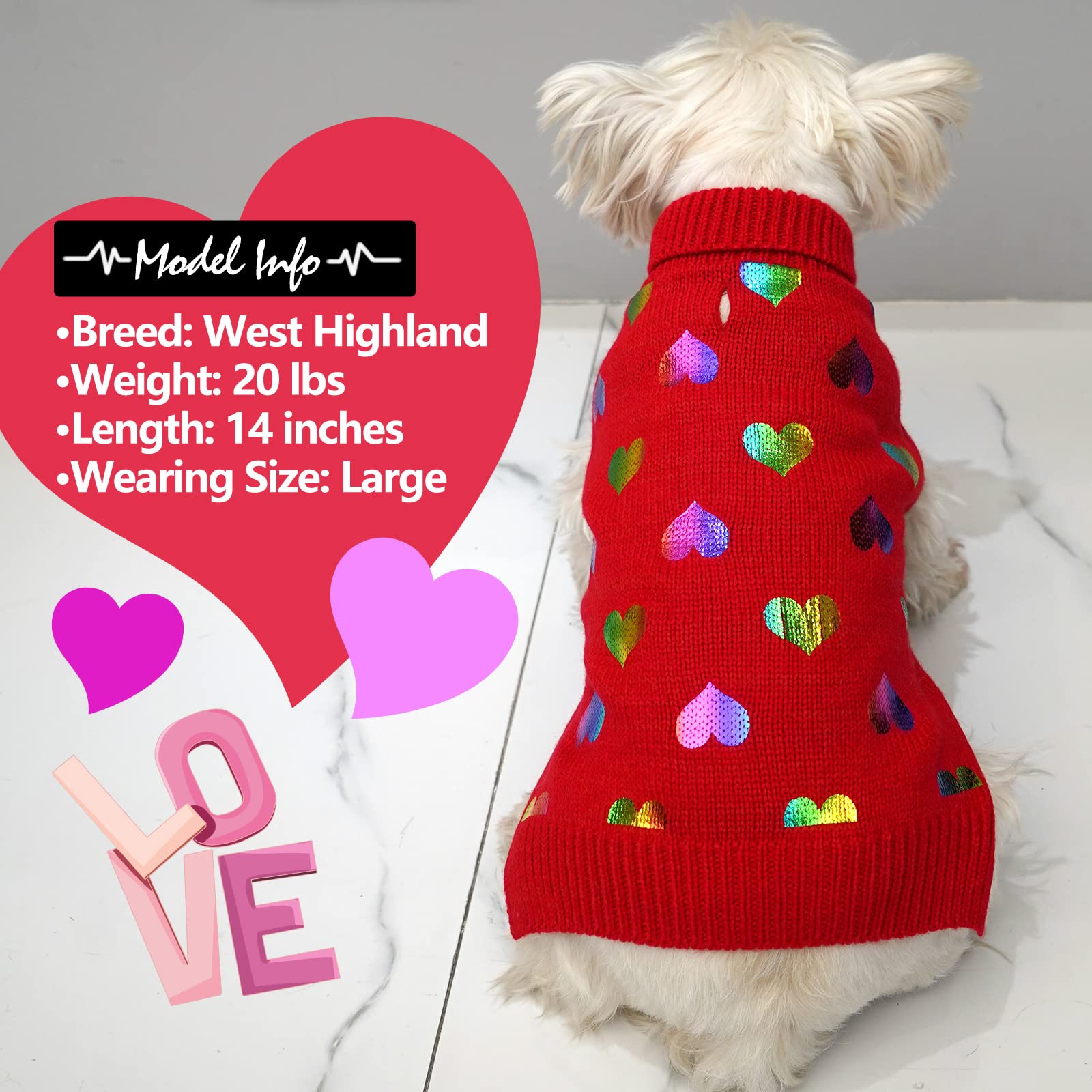 Kyeese Dog Sweaters Colorful Radiant Printing Love Design With Leash Hole Pet Sweater Pet Clothes,S