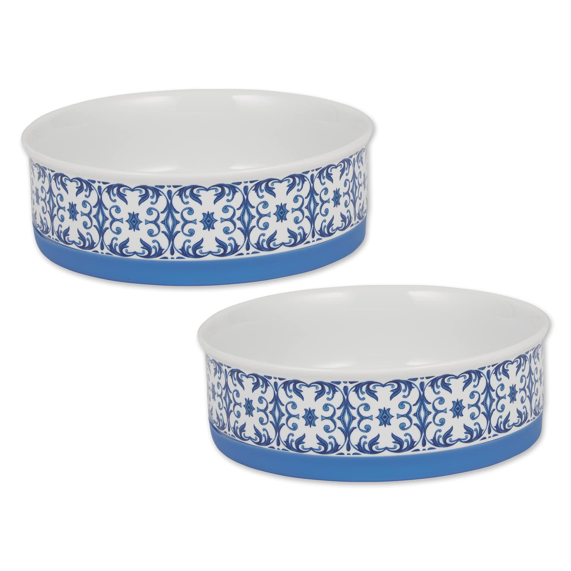DII Pet Bowl Portuguese Tile Large 7.5Dx2.4H (Set of 2)
