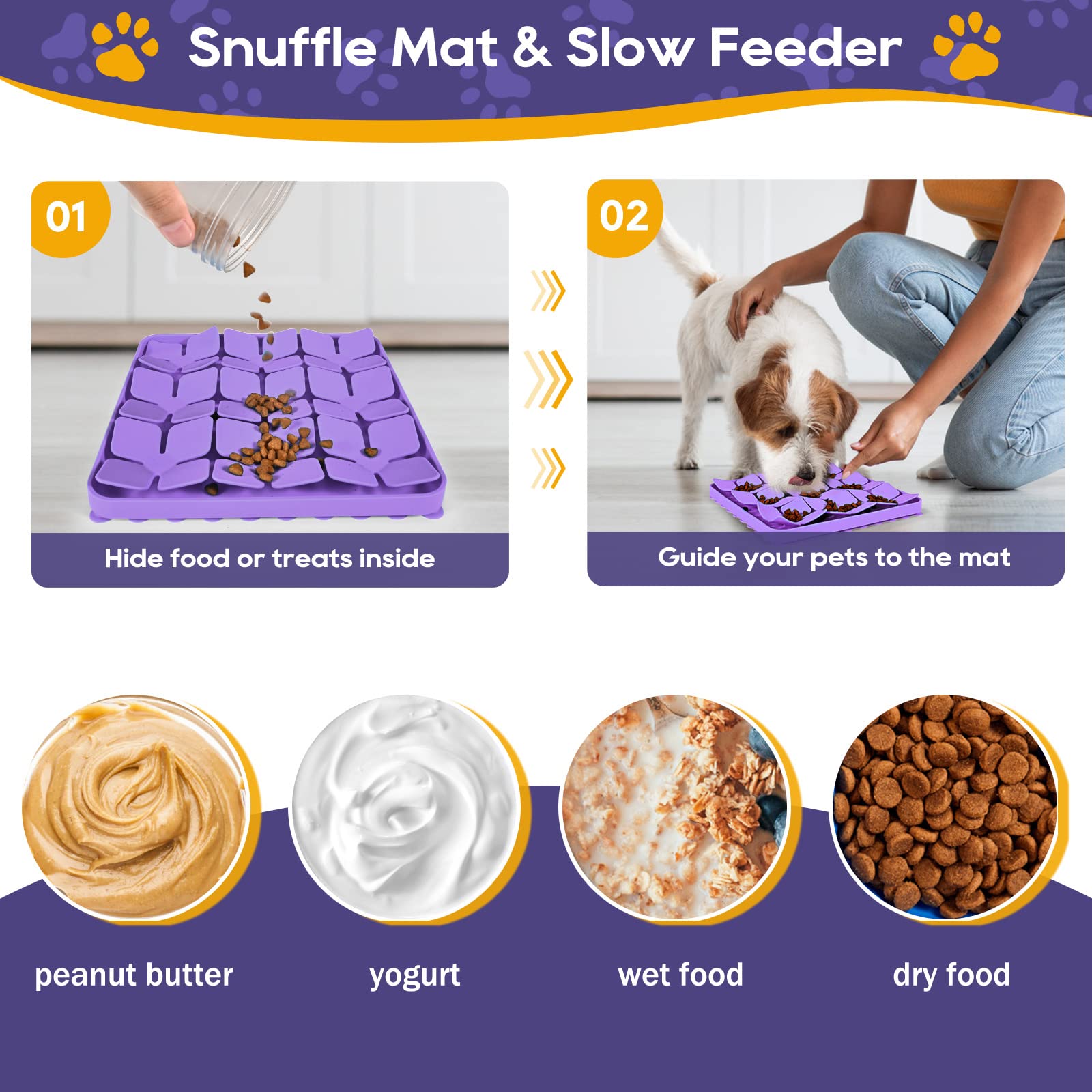 Ourmiao Silicone Snuffle Mat For Dogs, Interactive Dog Puzzle Feeder Sniffing Mat, Dog Licking Mat Enrichment Puzzle Mat For Small Medium Large Breed Dogs Rabbit (Purple)