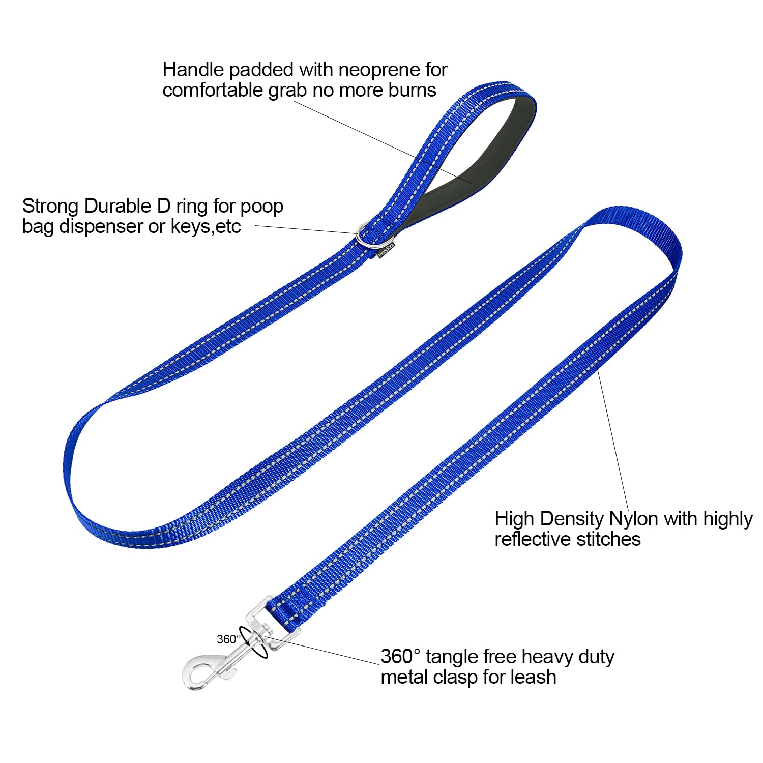 Usunyvora Reflective Nylon Dog Leash For Walking,Strong Dog Leash With Padded Handle For Medium And Large Dogs,4 Ft,Navy Blue