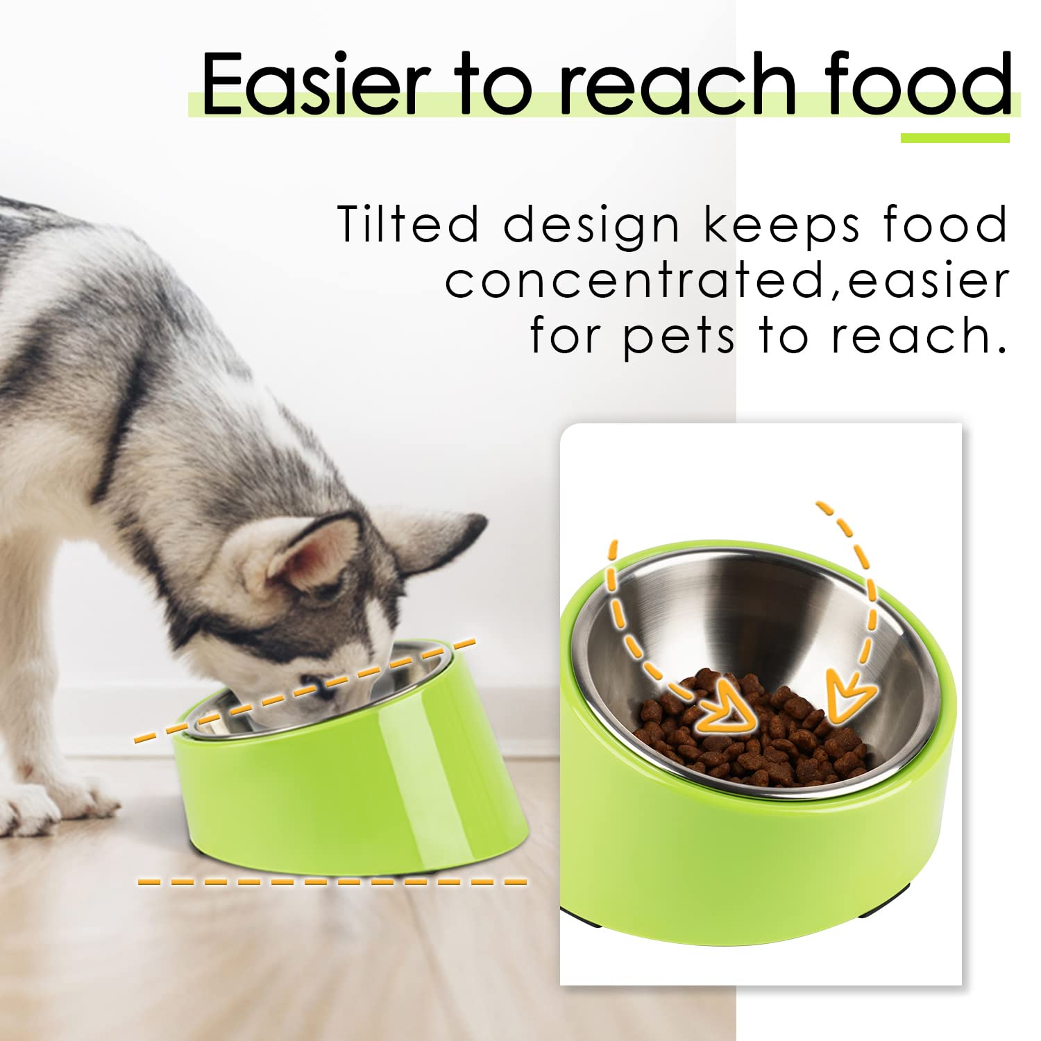Super Design Mess Free 15 Slanted Bowl for Dogs and Cats, Tilted Angle Bulldog Bowl Dog Feeder, Non-Skid & Non-Spill, Easier to