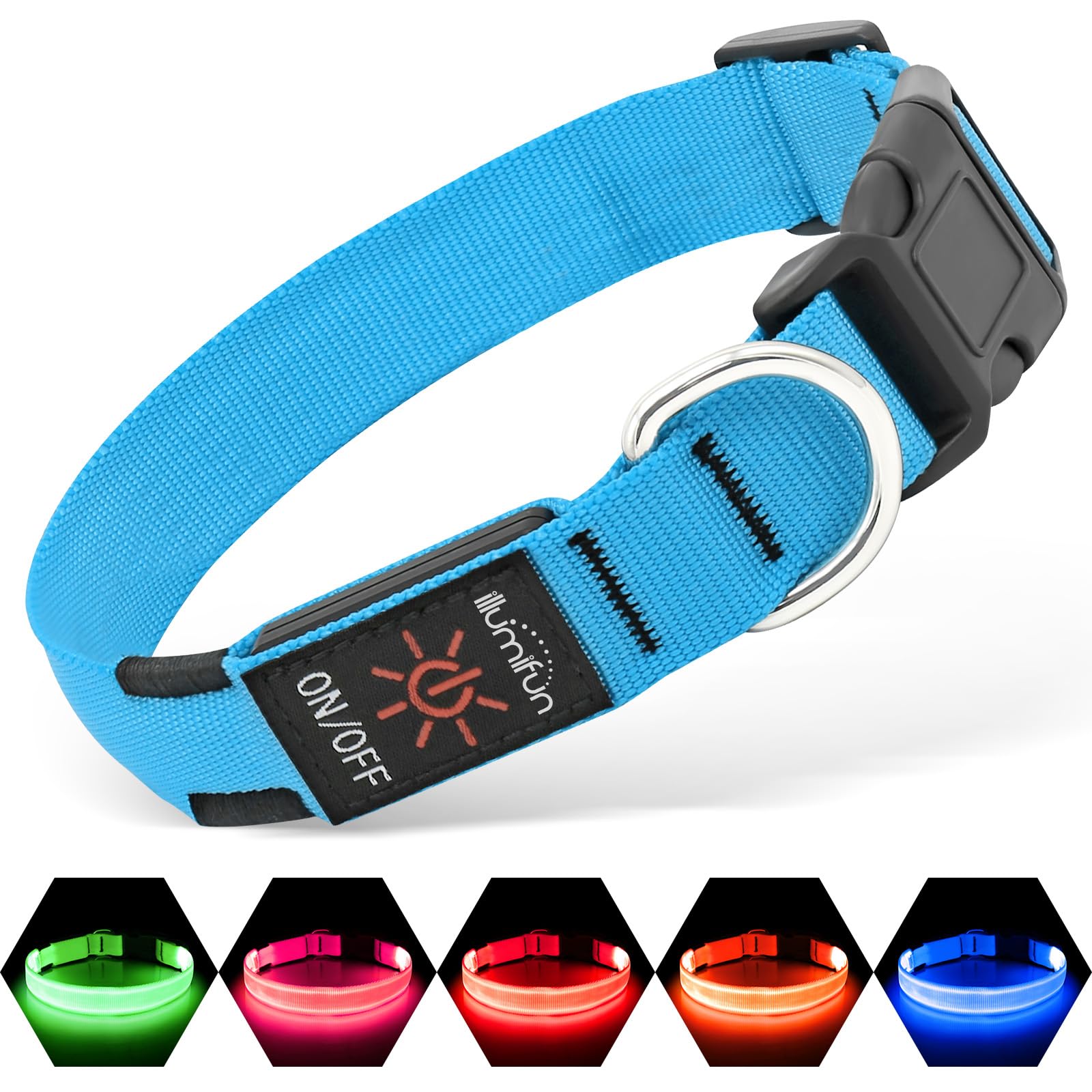 Illumifun Led Dog Collar, Usb Rechargeable Lighted Up Dog Collar, Adjustable Nylon Webbing Glowing Pet Safety Collar For Your Dogs (Blue, Medium)