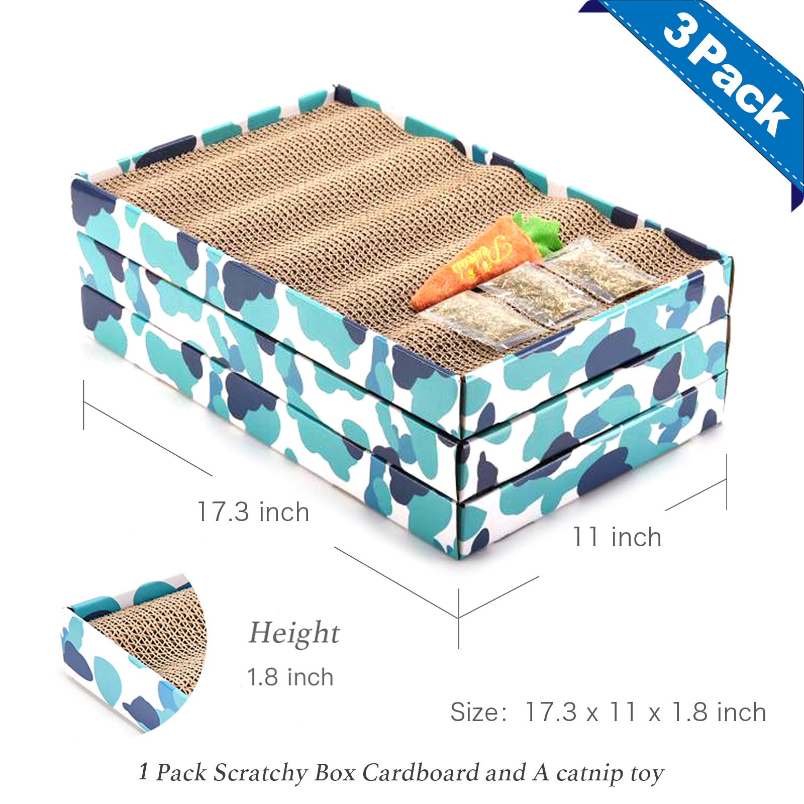 Peekab Cat Scratcher Cardboard Reversible Scratching Board Kitty Corrugated Scratching Pad Bed Catnip Included Xxl 3Pcs