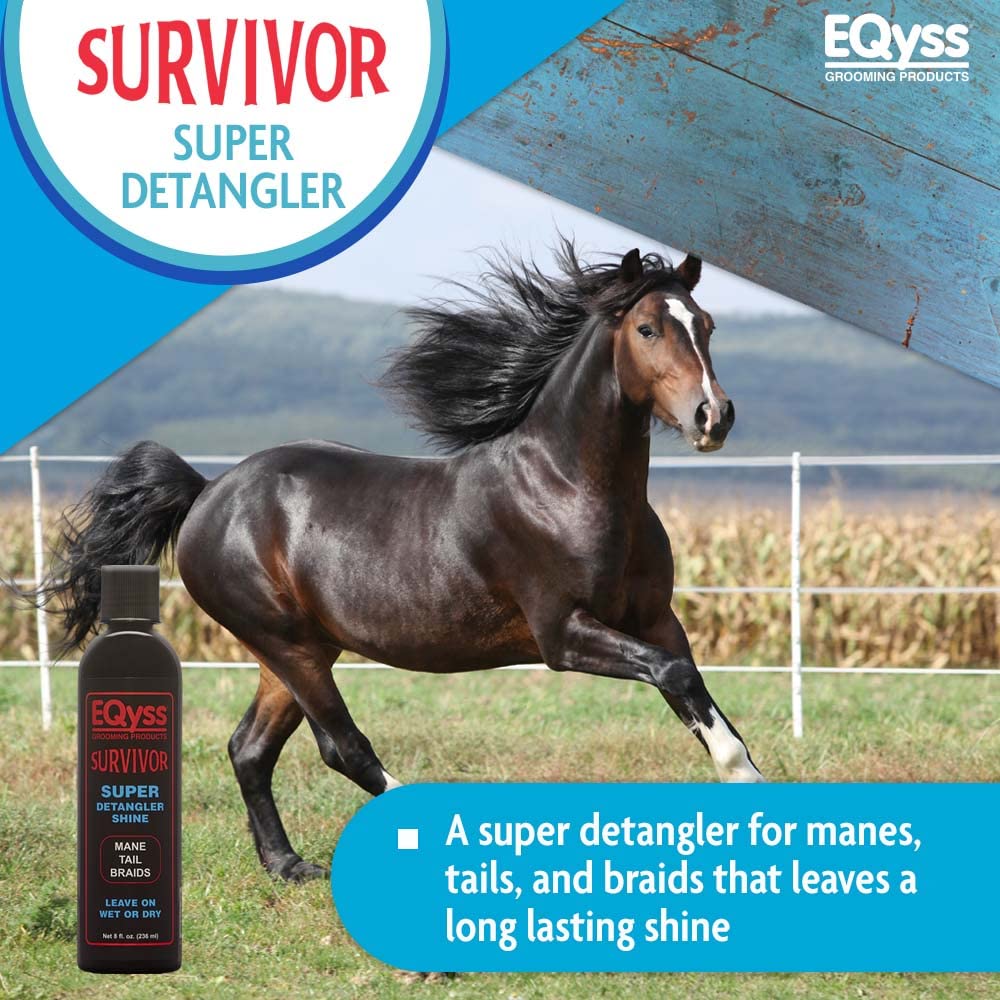 Eqyss Survivor Equine Mane & Tail Detangler - Smooths Knots, Tangles, Mats For All Horses, Ponies, Mares, Foals - Softens Coat, Enhances Shine (8 Oz)