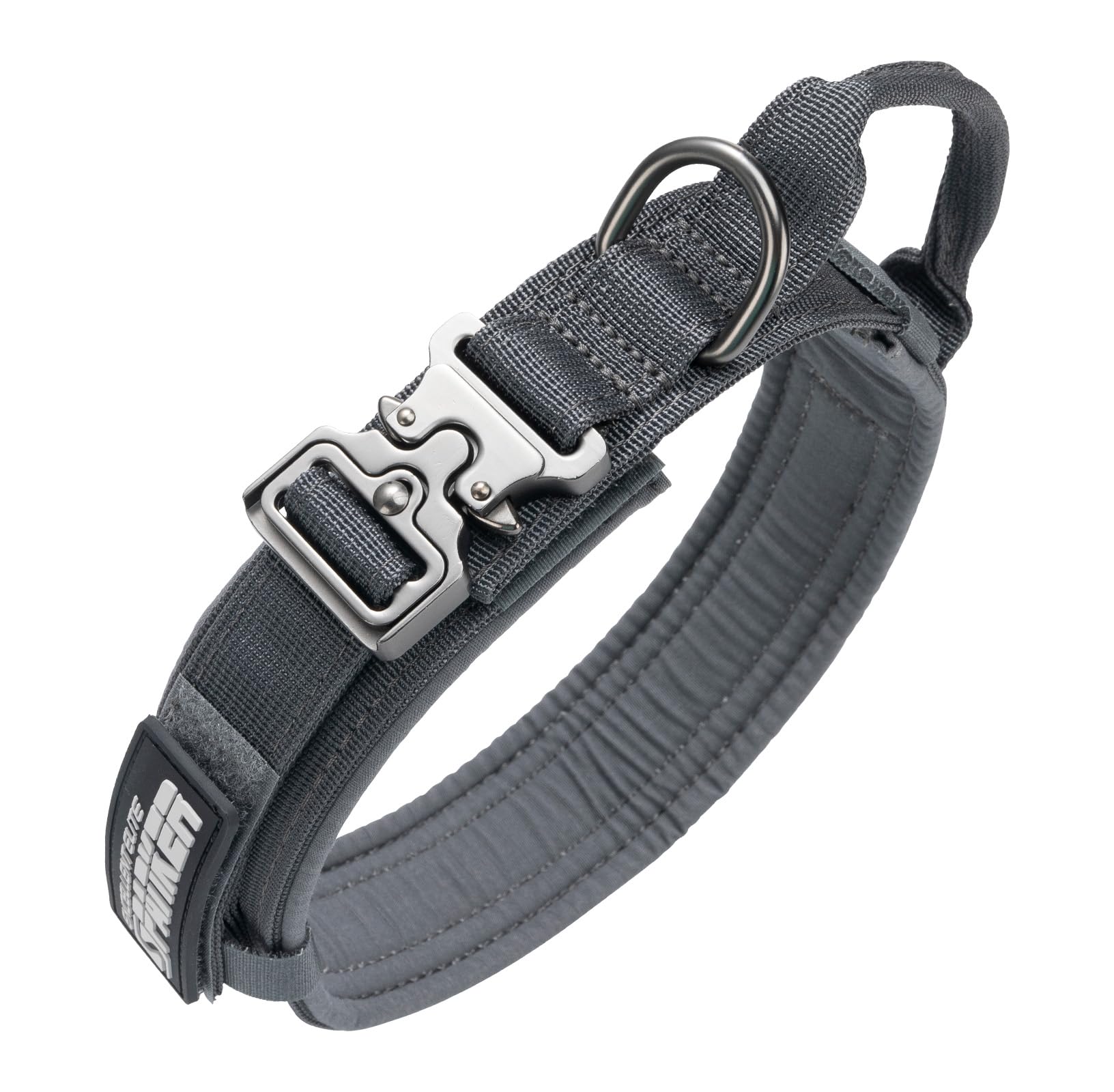 Excellent Elite Spanker Tactical Dog Collar Nylon Adjustable K9 Collar Military Dog Collar Heavy Duty Metal Buckle With Handle(Grey-M)