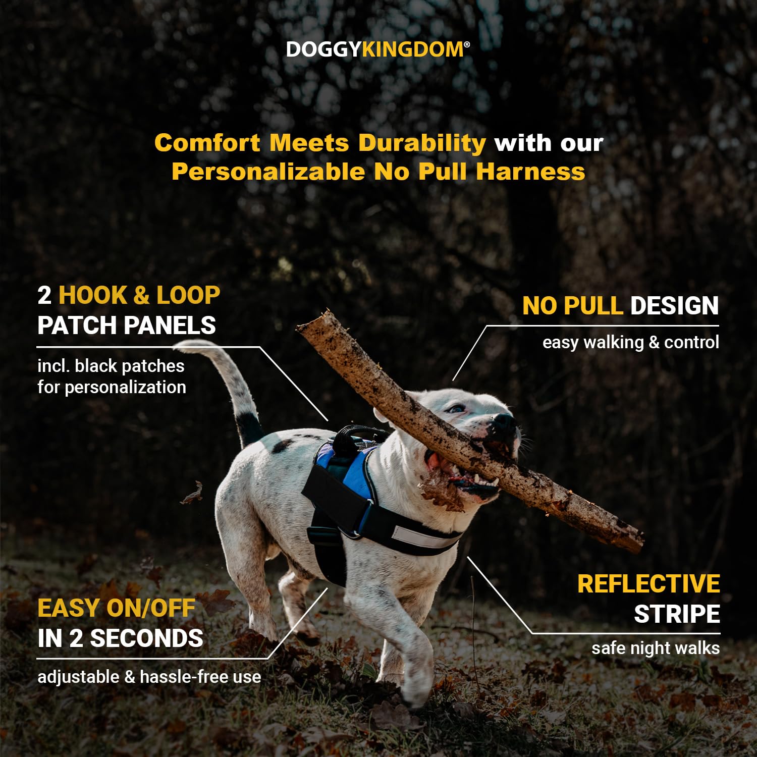 Doggykingdom Non Pull Dog Harness With Patch Panels And Handle, Adjustable, Reflective, No Choke, Heavy Duty Easy On Service Dog