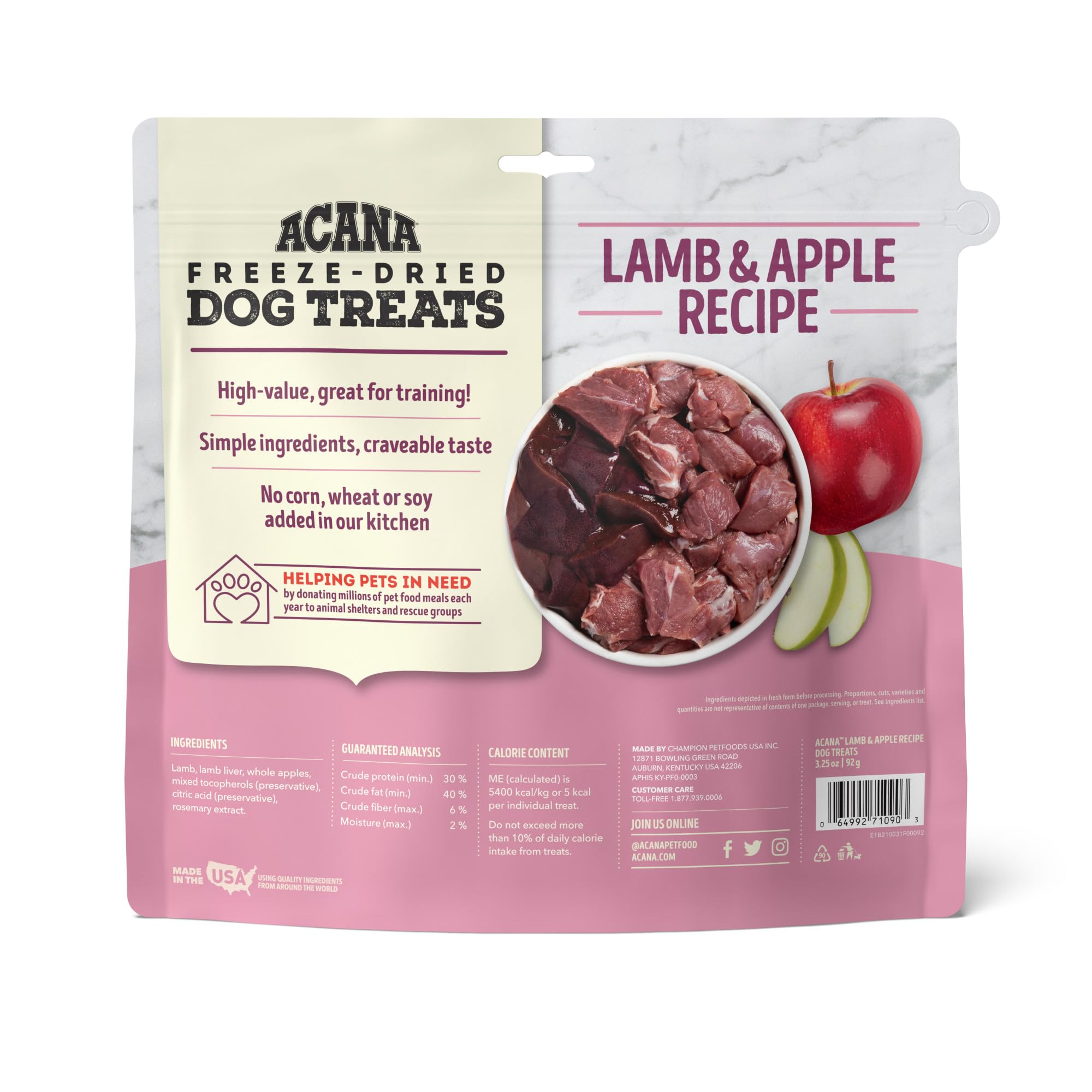 ACANA Singles Freeze Dried Dog Treats, Limited Ingredient Grain Free Lamb & Apple Recipe, 3.25oz