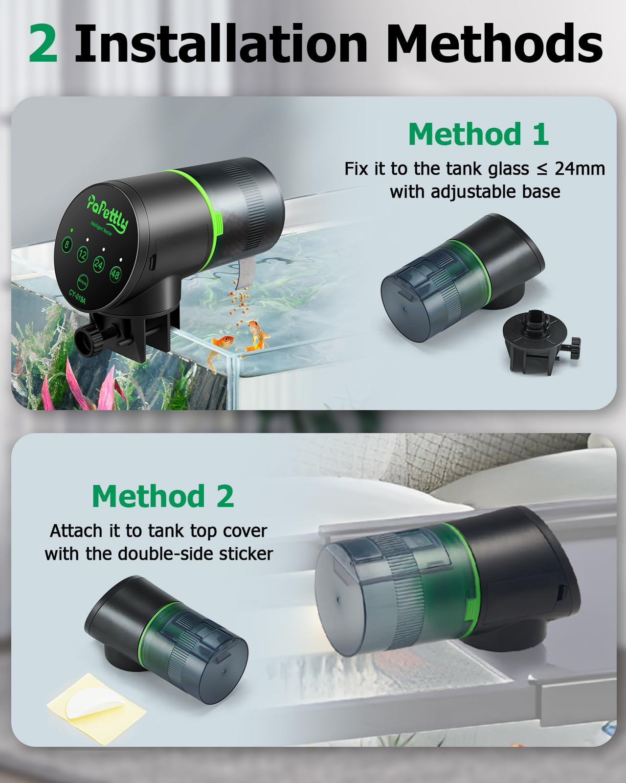 Automatic Fish Feeder for Aquarium, Auto Fish Food Dispenser with Timer and Feeding Ring, Moisture-Proof, Smart Fish Tank Vacati