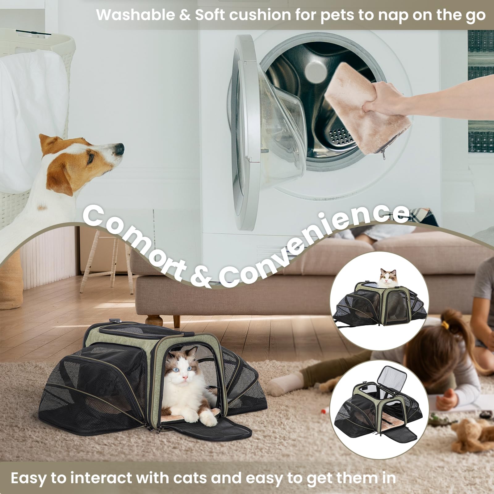 Petsfit Expandable Cat Dog Carrier Airline Approved, 17'' L X 11'' W X 11'' H Soft-Sided Portable Pet Travel Carrier For Kitten,