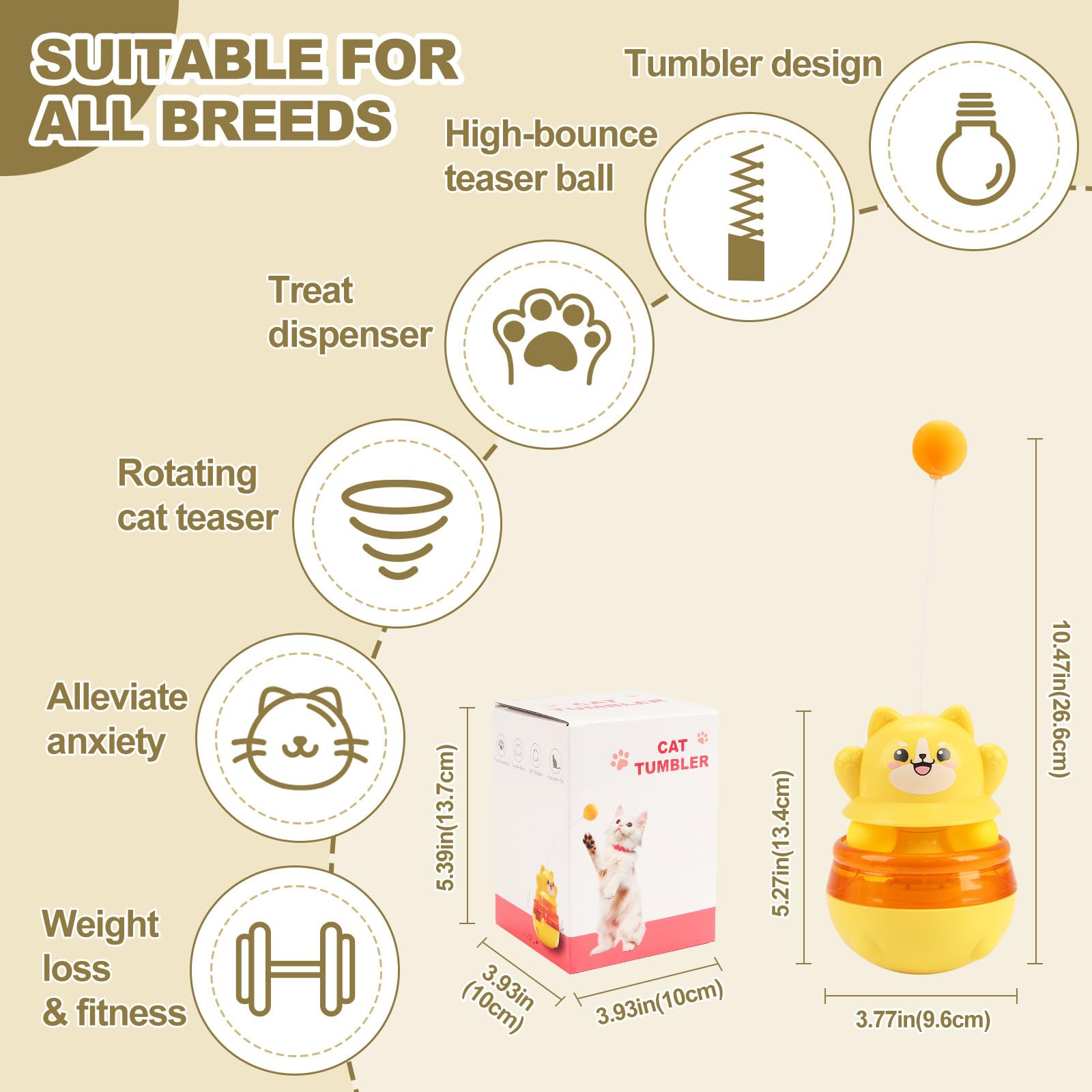 DONHUCHEP Interactive Cat Wobble Toy with Teaser Wand, Treat Dispensing Puzzle Feeder (No Treats Included), Enrichment Toy for I