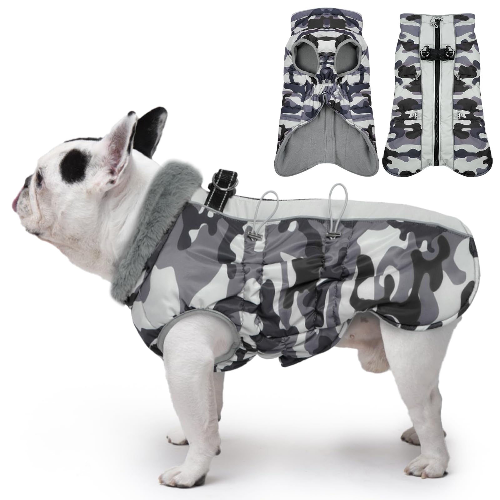 Dog Coat Dog Winter Jacket-Large, Warm Dog Coat Zip Up Snowsuit Dog Harness Vest Reflective Water-Resistant Dog Coat Dog Snow Ja