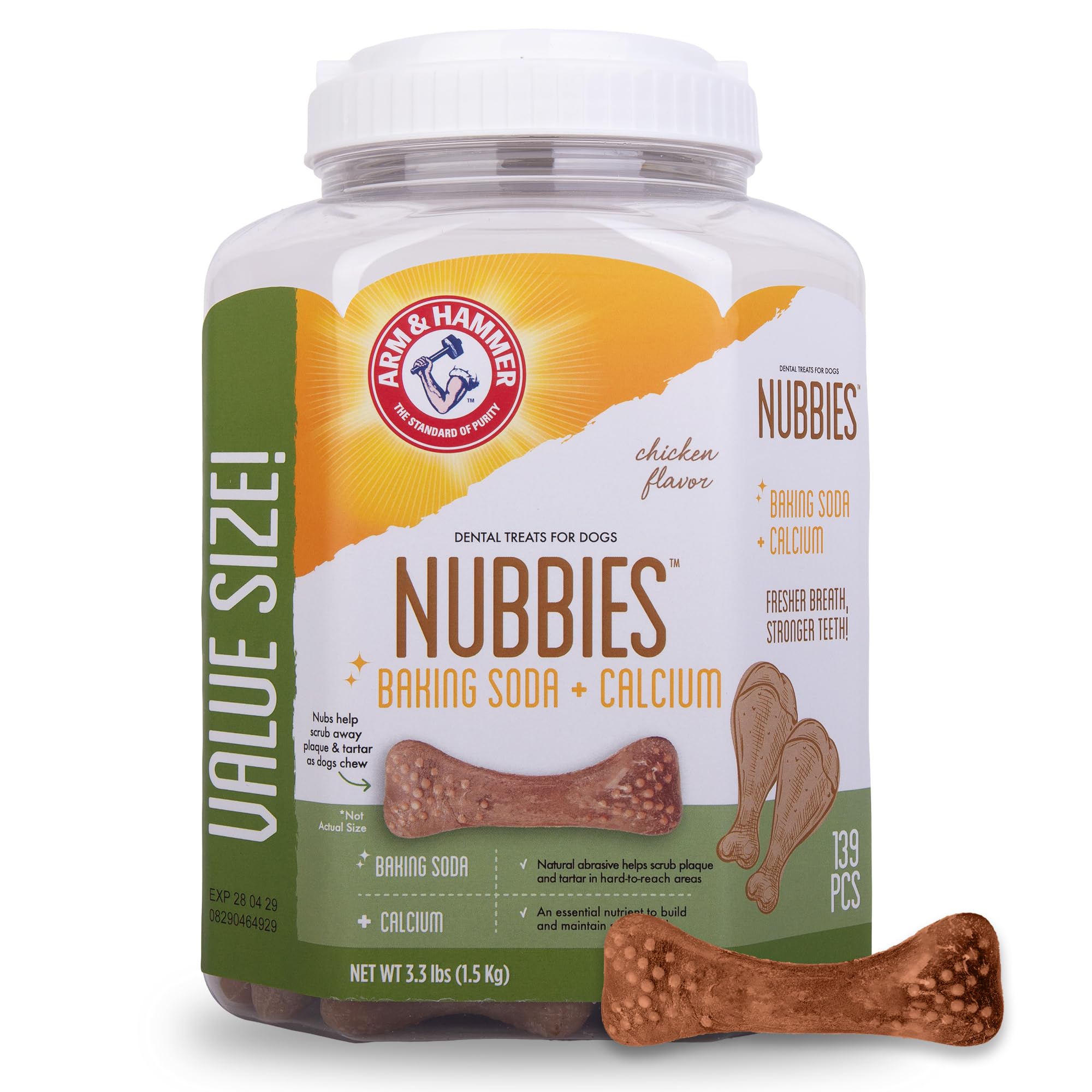 Arm & Hammer for Pets Nubbies Dental Treats Value Size - Baking Soda & Calcium Dog Dental Chews, Helps Scrub Plaque & Tartar Whi