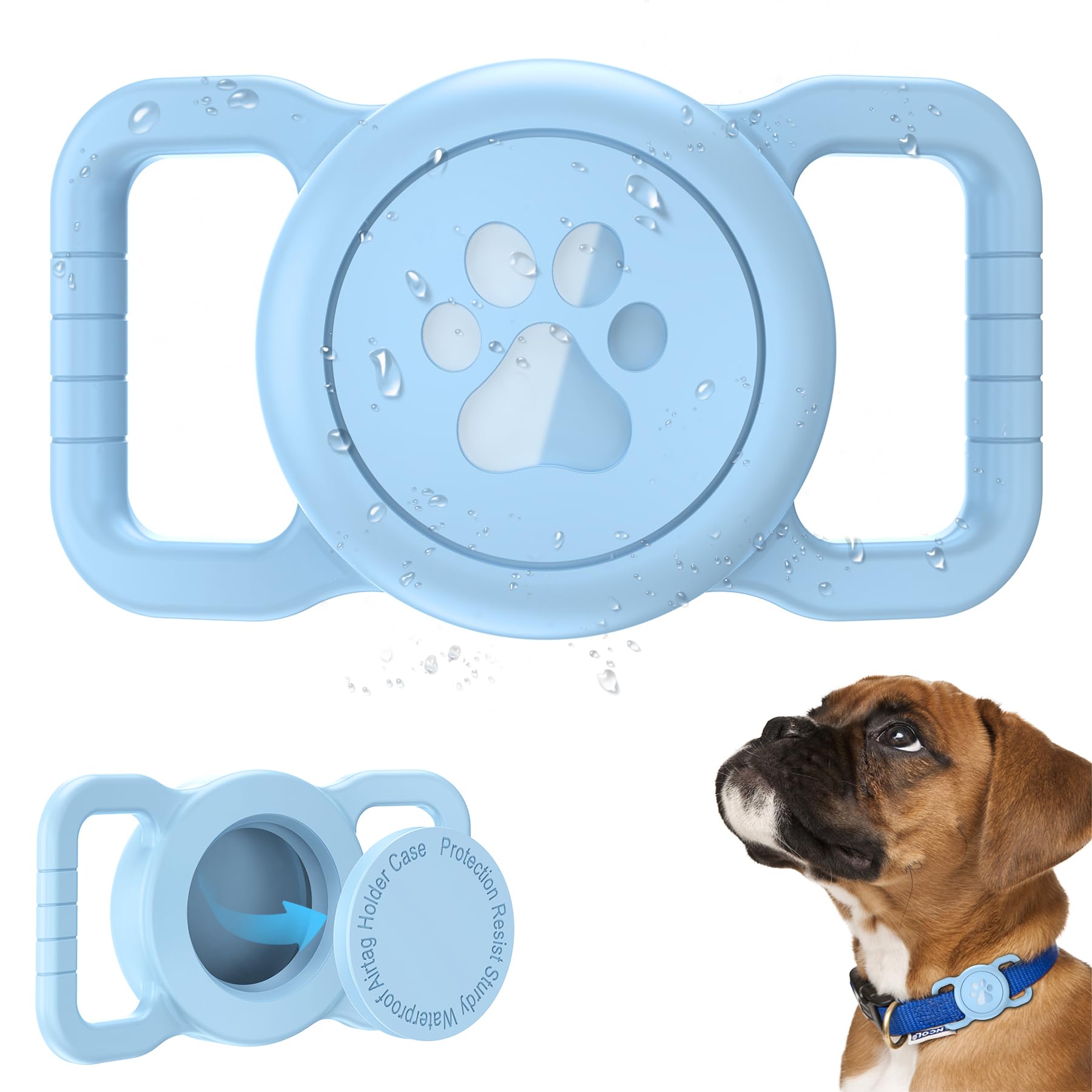 Dog Airtag Holder, Waterproof Airtag Holder for Dog Collar, Fit Most of Collar Widths, Silicone Full Body Covered Protective Air