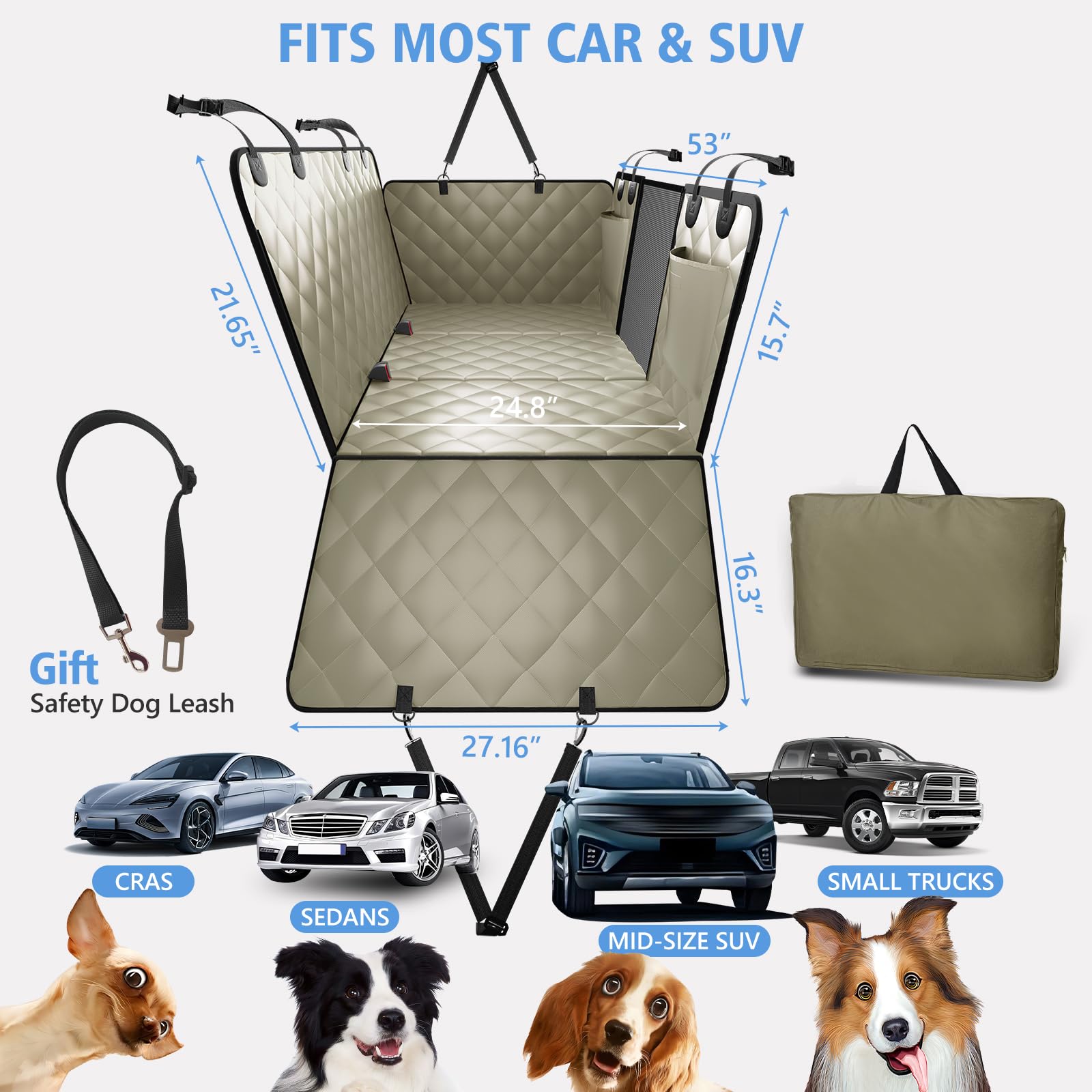 Back Seat Extender For Dogs, Dog Car Seat Cover For Back Seat Supports 420Lbs, Hard Bottom Backseat Extender For Dogs, Waterproo