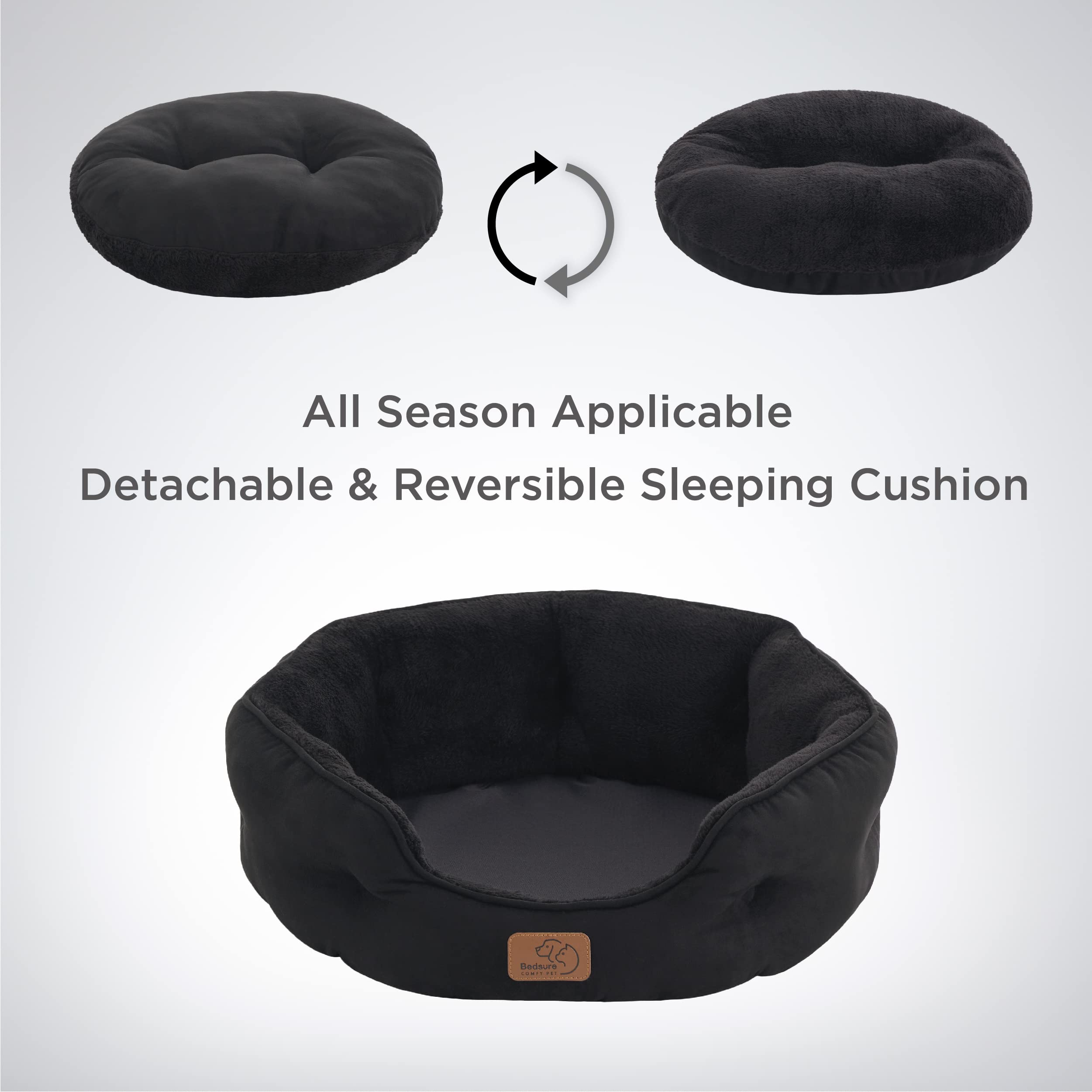 Bedsure Dog Beds For Small Dogs - Round Cat Beds For Indoor Cats, Washable Pet Bed For Puppy And Kitten With Slip-Resistant Bottom, 25 Inches, Black