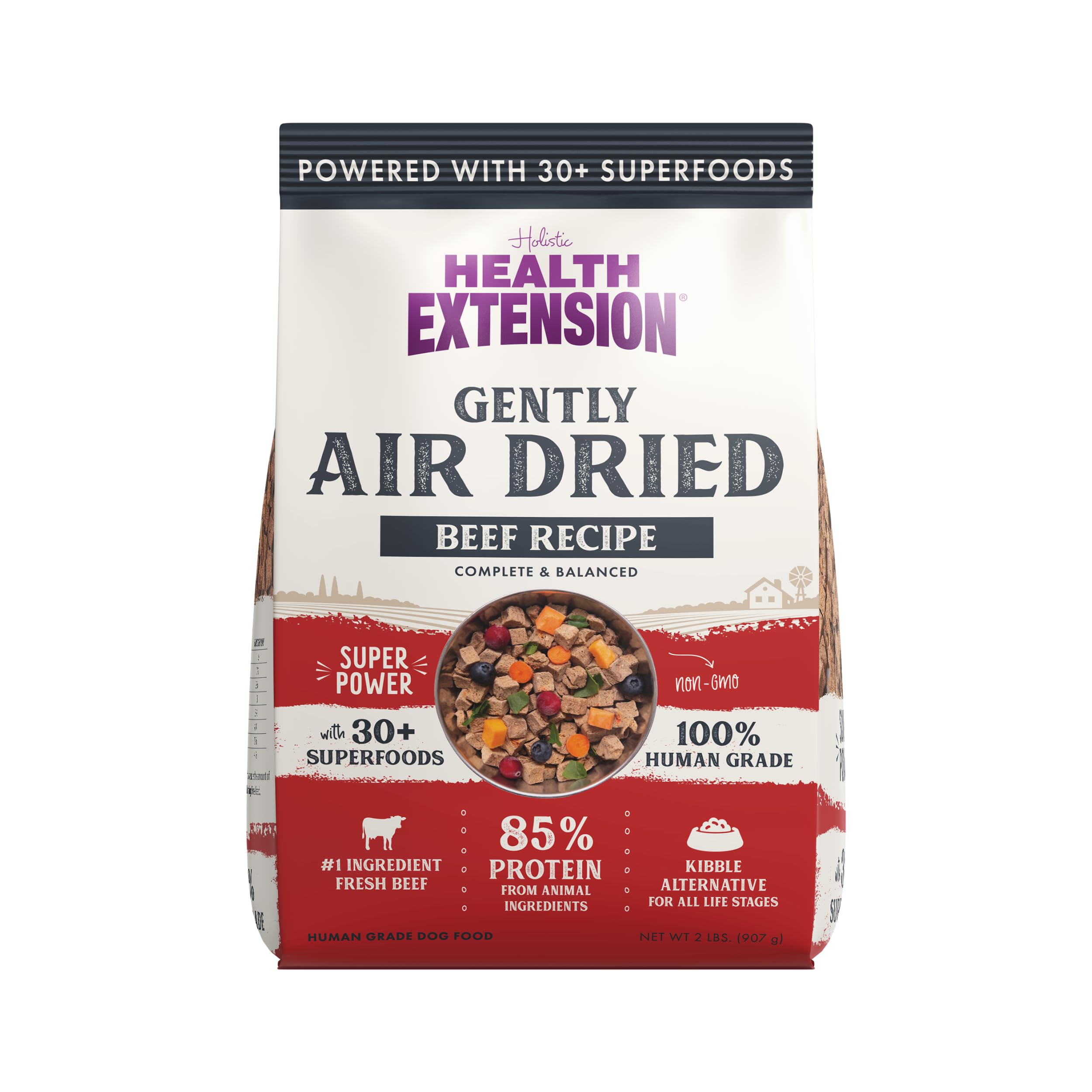 Health Extension Gently Air Dried Beef Dog Food, (2lb, 907 g) - Complete & Balanced with 85% Animal Protein and 30+ Superfoods f