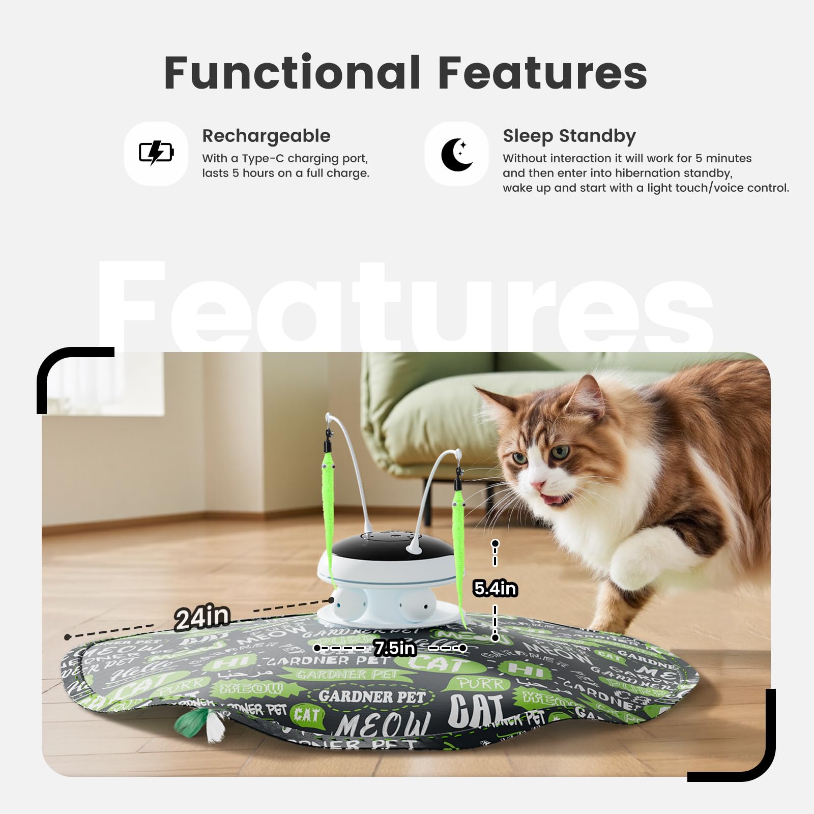 Gardner Pet Cat Laser Toys, Chargeable 5 In1 Hide And Seek Automatic Interactive Cat Toy, Moving Ambush Feather, Track Balls, In