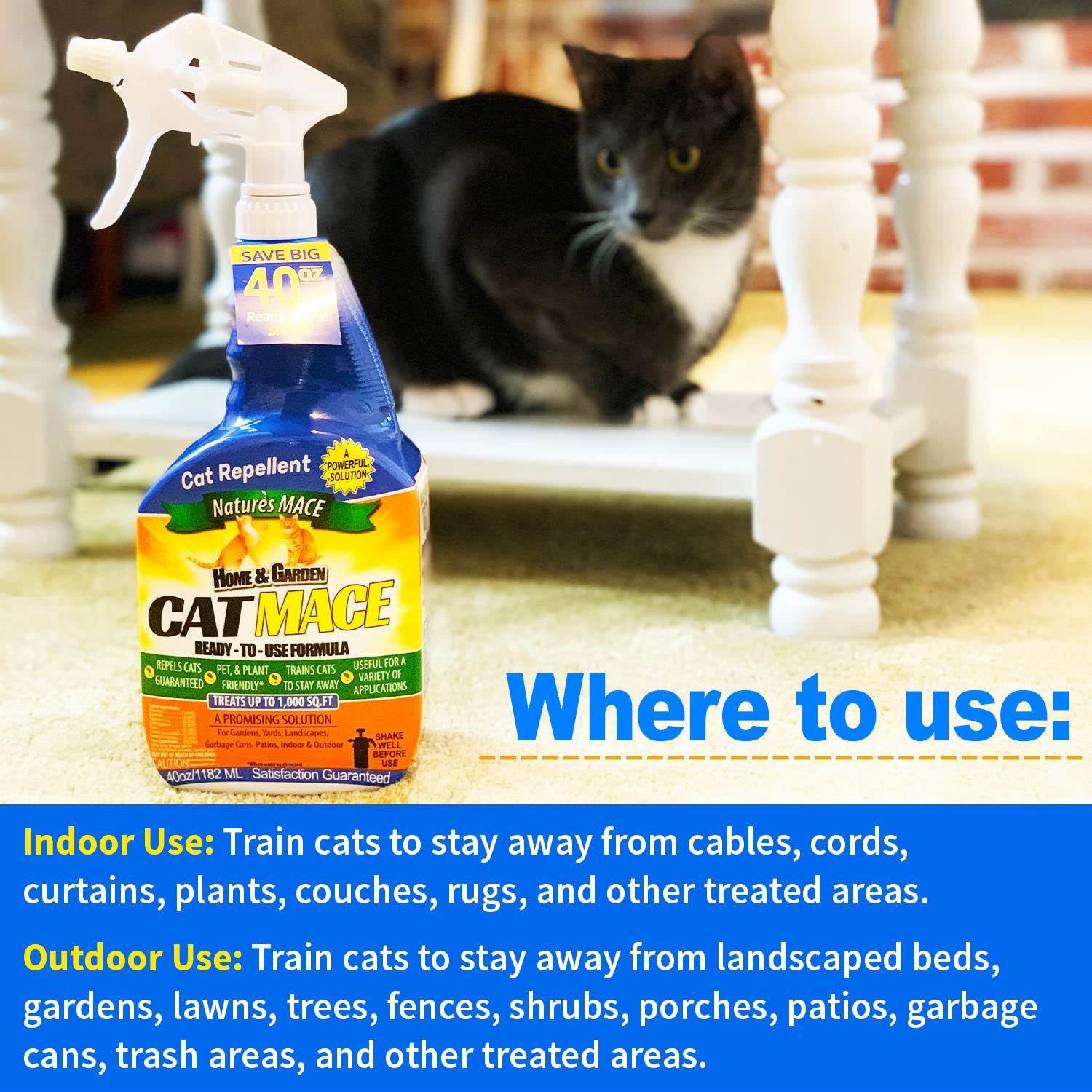 Natures MACE Cat MACE, Cat Repellent Spray, 1 Gallon, Keep Cats Out of Your Lawn and Garden, Cat Repellent Outdoor to Keep Cats